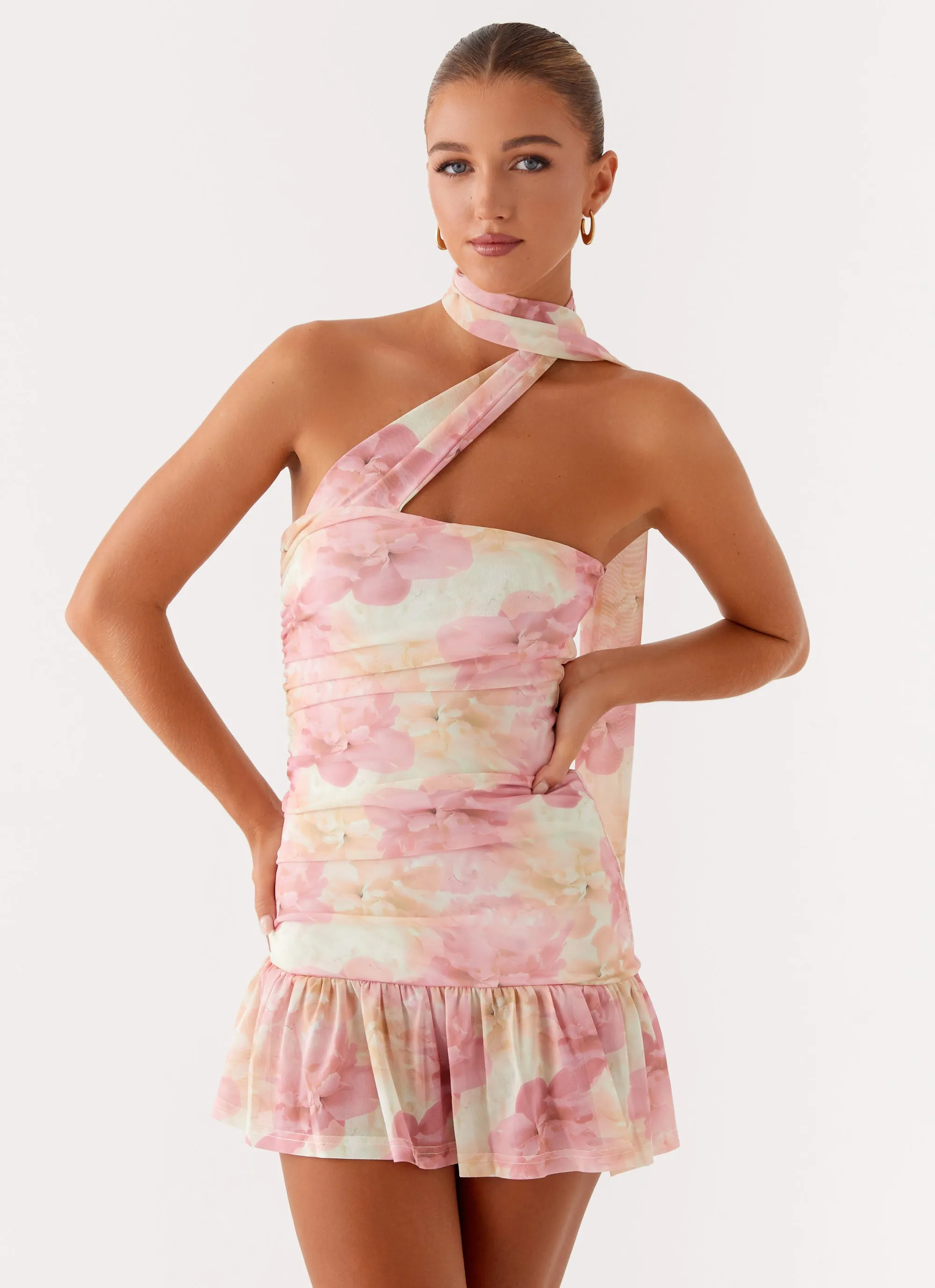 Fleur Mini Dress - Floral Print Light Moodboard garden party