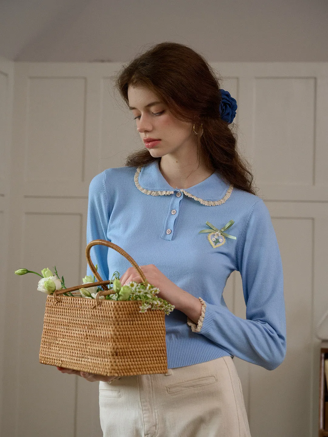 retro look ??Final Sale??Phoebe Customized Contrast Color Collared Pullover Sweater