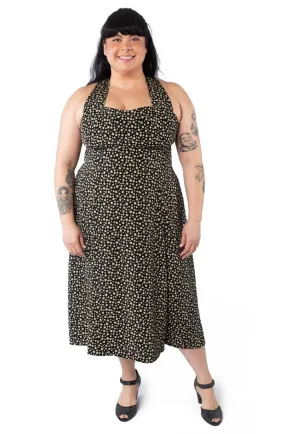 Iris Dress in Black and Creme Dot Vintage Vibe
