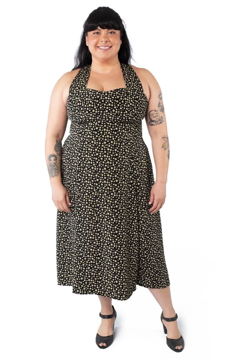 Iris Dress in Black and Creme Dot Vintage Vibe