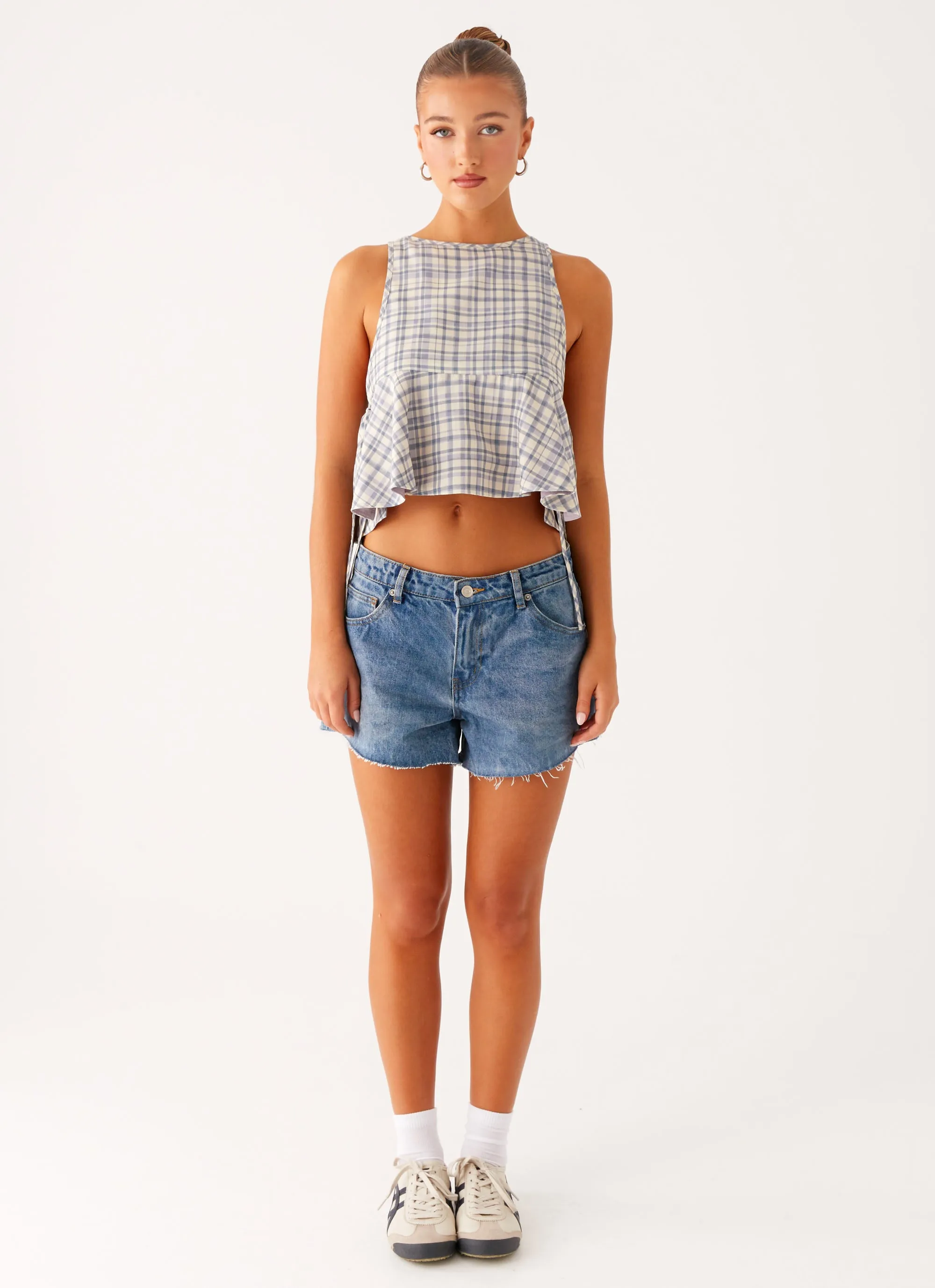 Button Down Collar Style Reinforced Neckline Detail Osborne Halter Top - Check