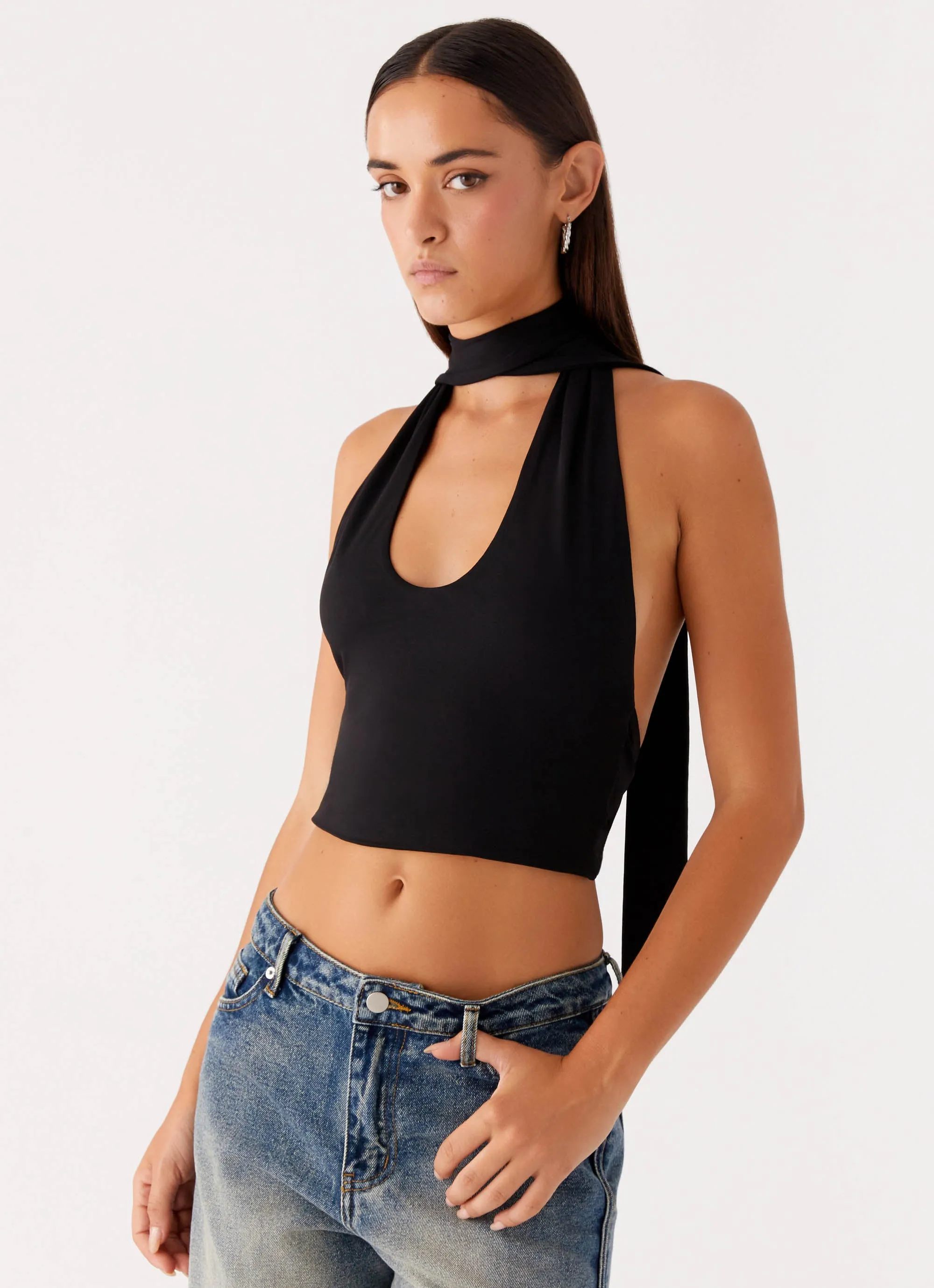 Chrysta Halterneck Top - Black UPF Protective Fabric FeatherlightConstruction