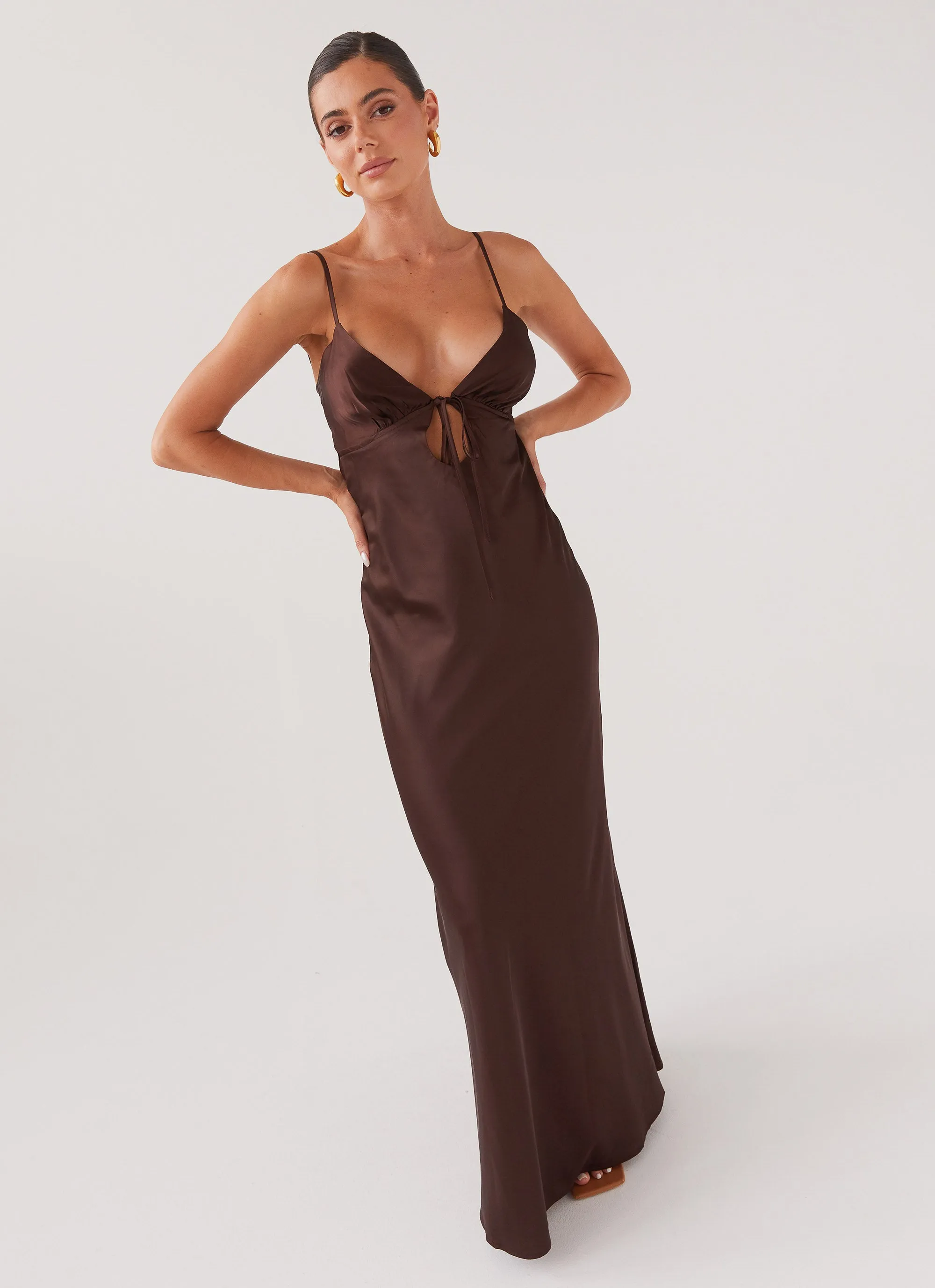 Comfortable Style Smart Detail Flora Satin Maxi Dress - Chocolate
