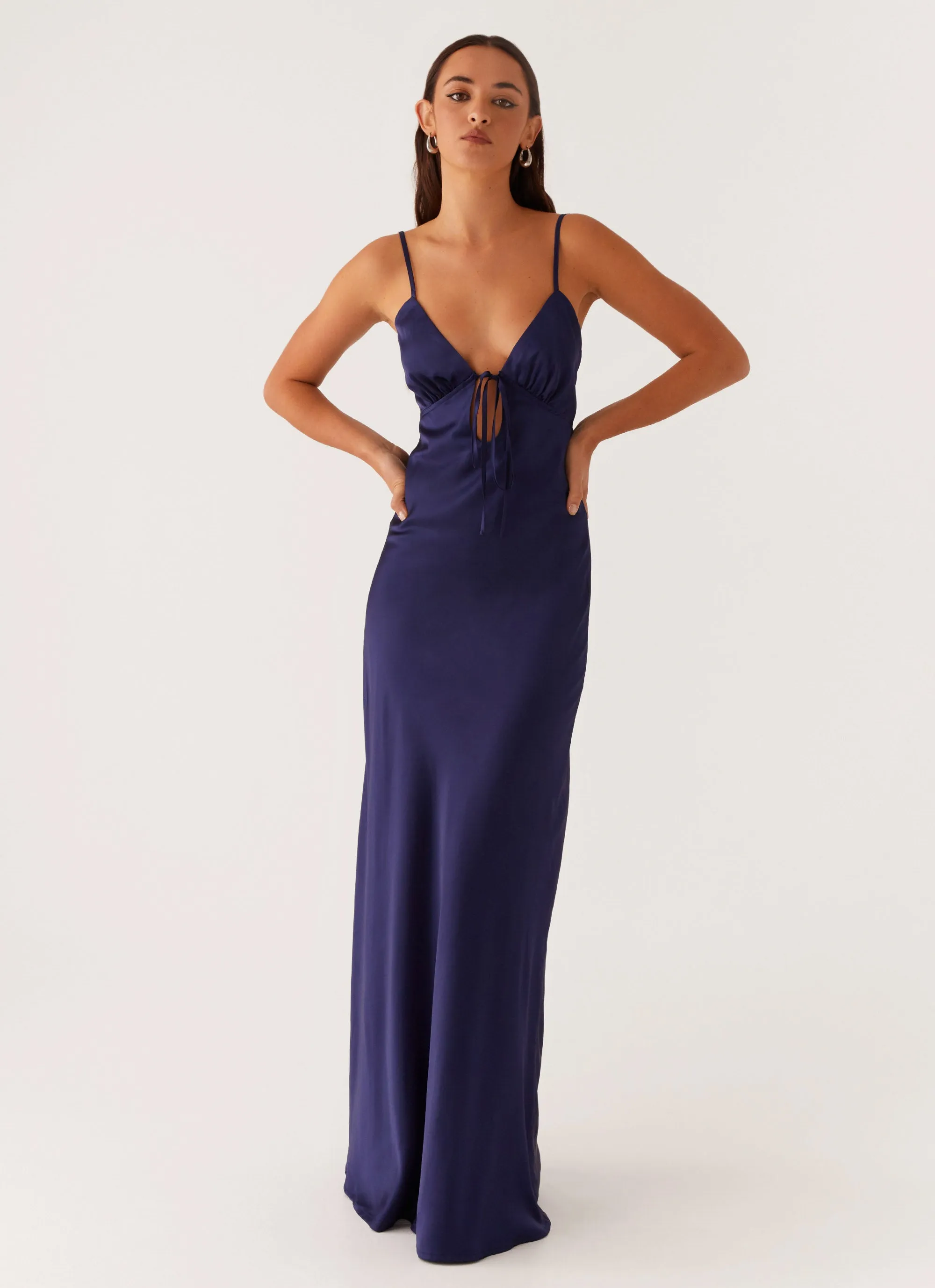 Flora Satin Maxi Dress - Navy Satin Soft