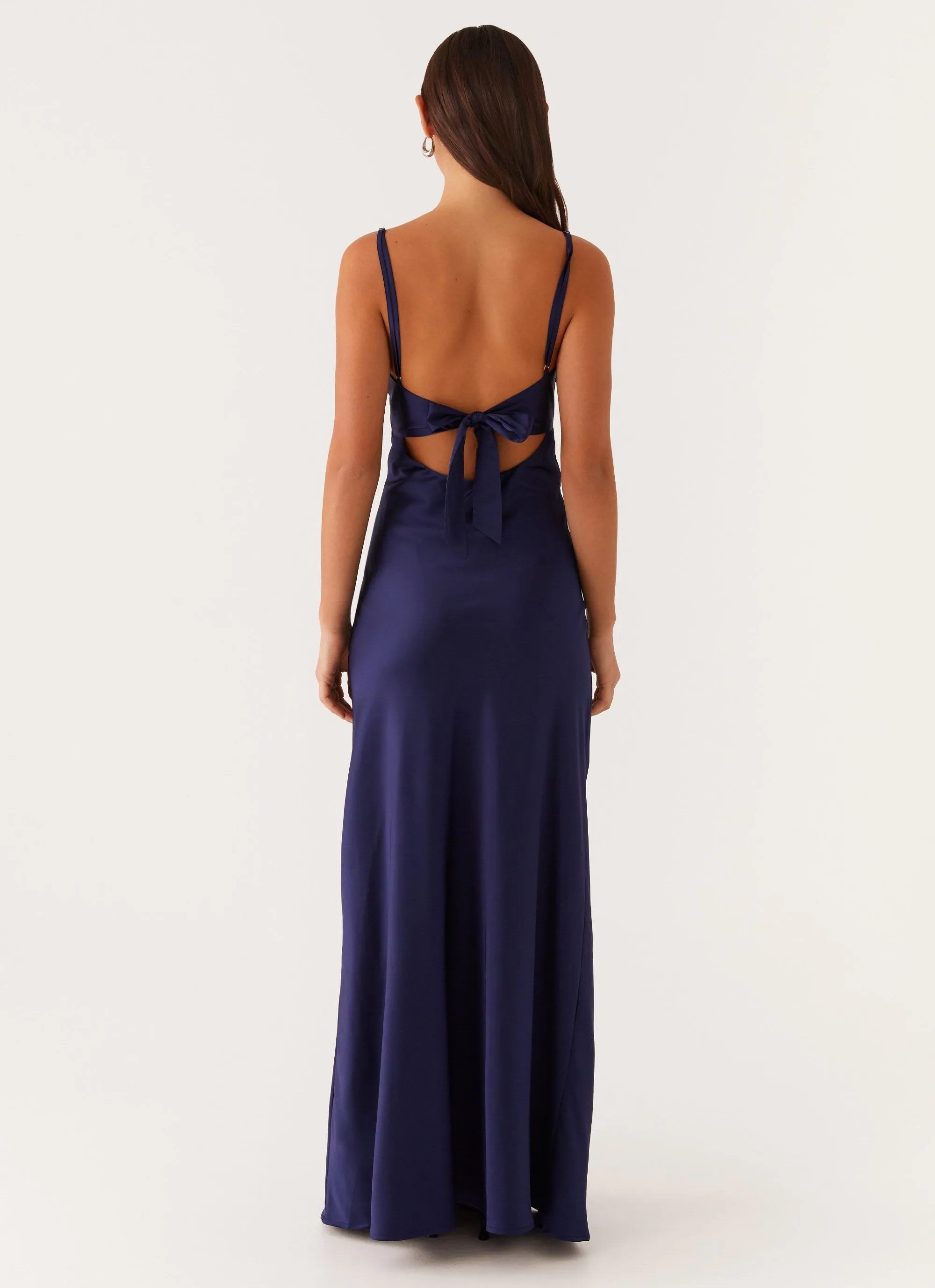 Daily Ready Puff-Sleeve Flora Satin Maxi Dress - Navy