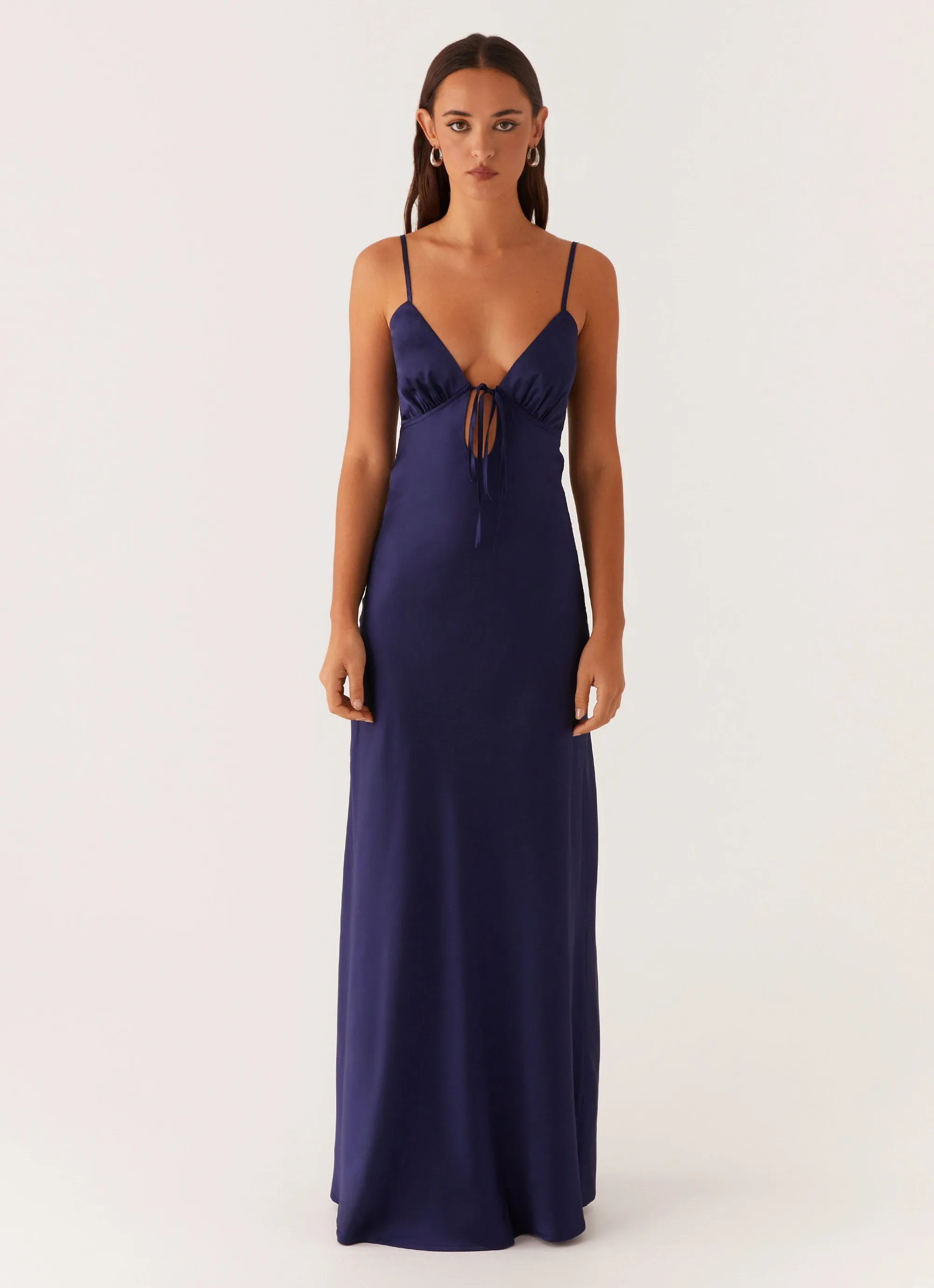 Smooth Look Flora Satin Maxi Dress - Navy