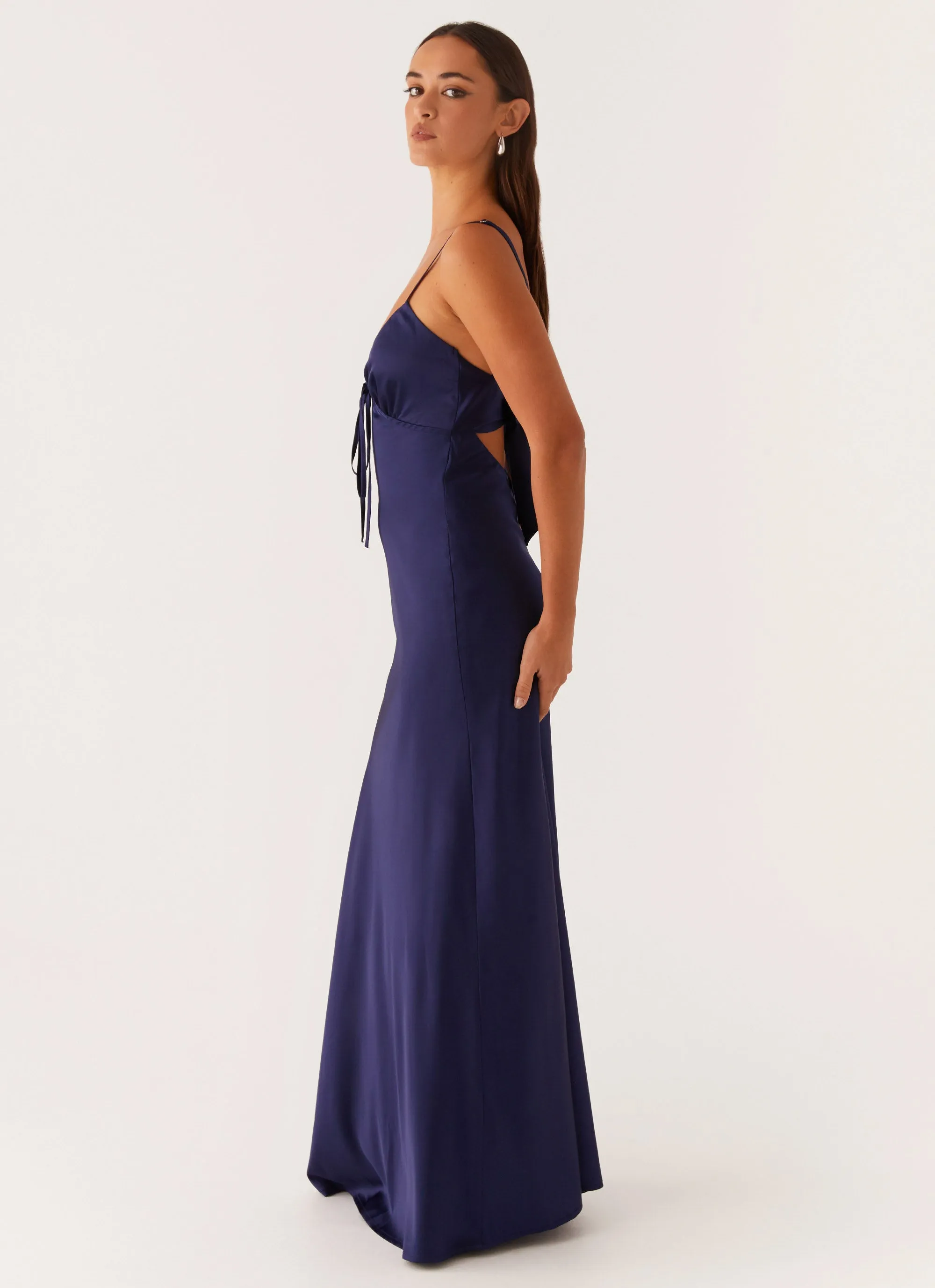 Wool-Blend Classic Wardrobe Piece Flora Satin Maxi Dress - Navy