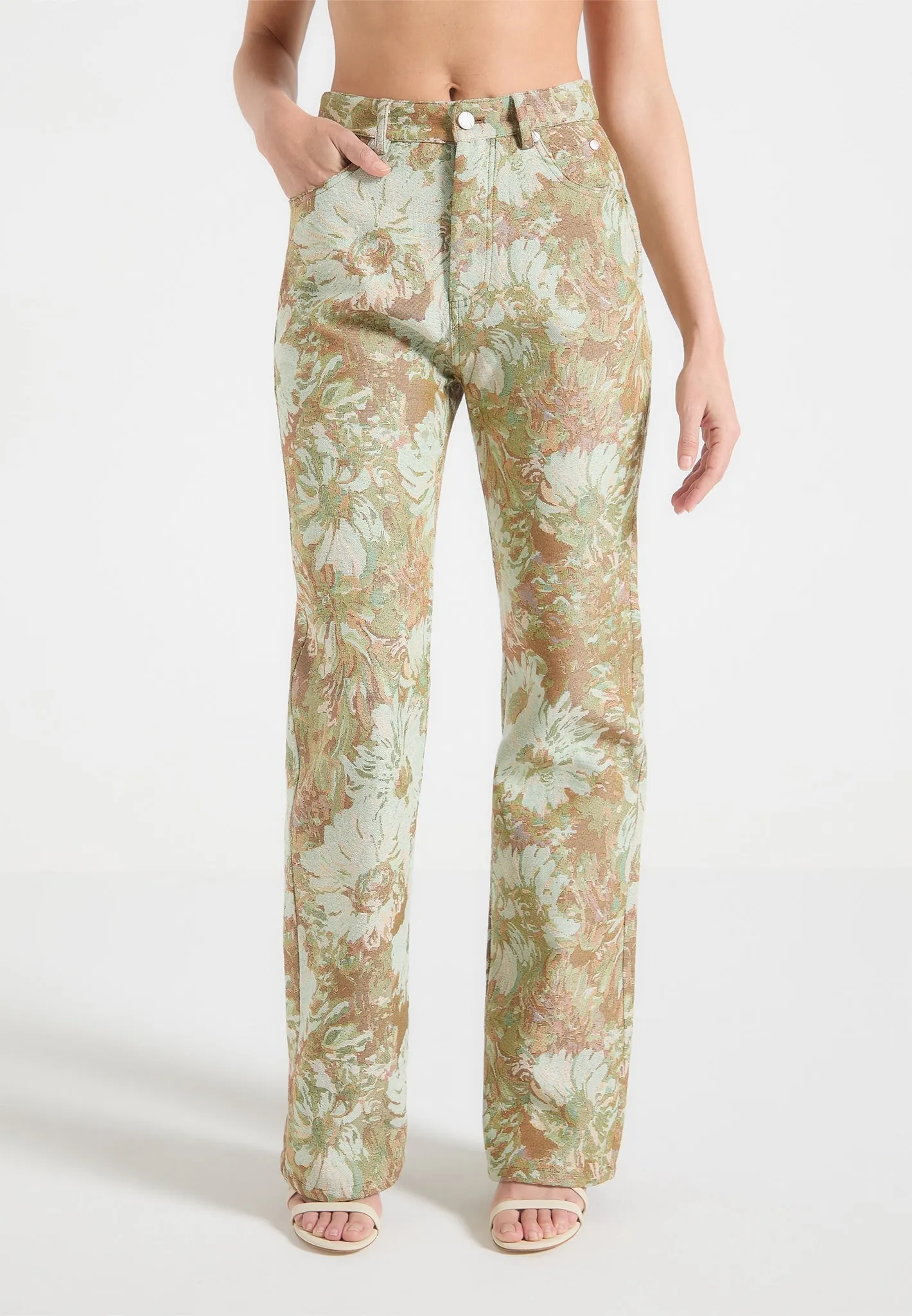 Florence - Jacquard High Rise Straight Leg Jeans - Sage Year Round Piece