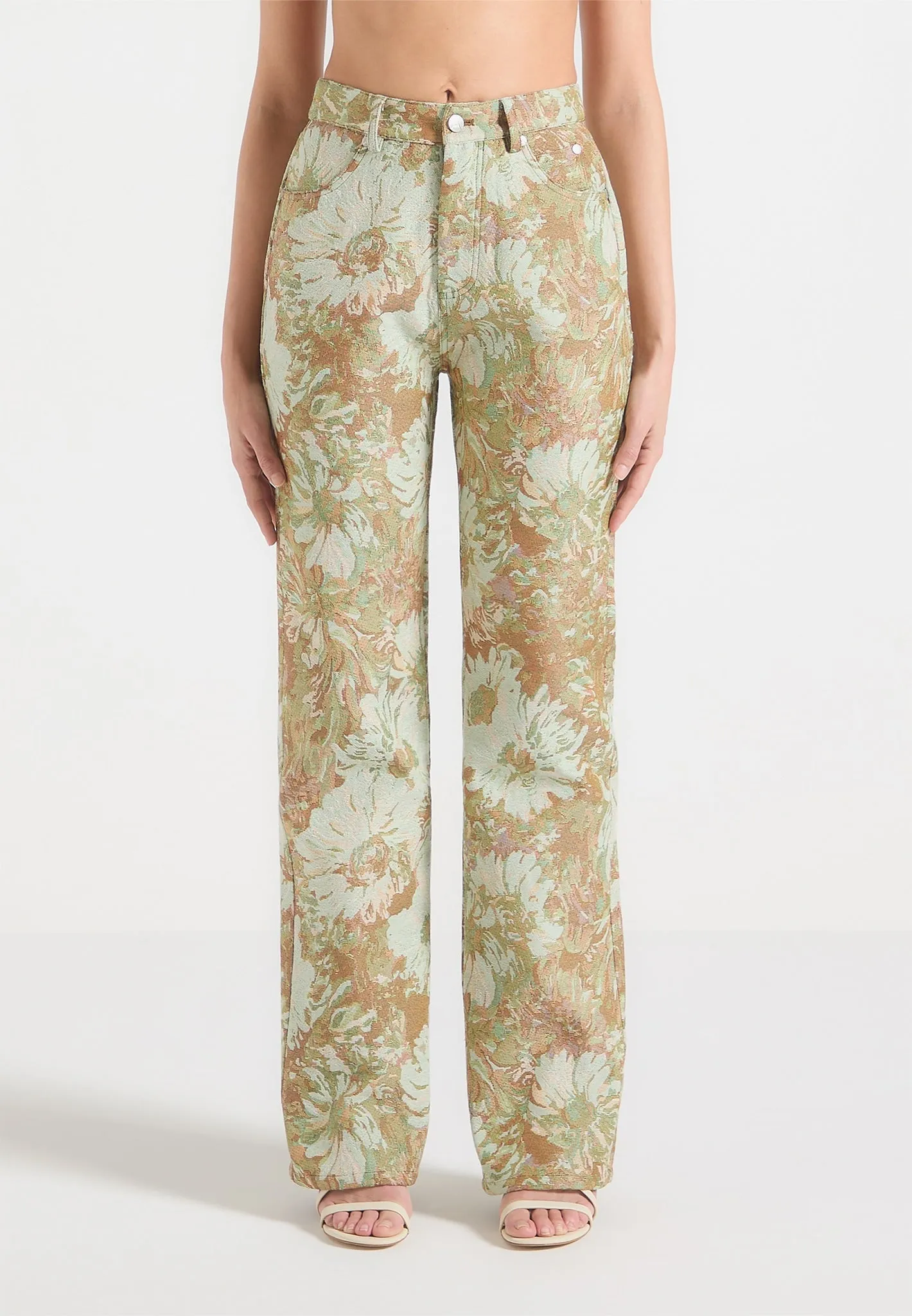 Go-To Choice Minimalist Styling Florence - Jacquard High Rise Straight Leg Jeans - Sage
