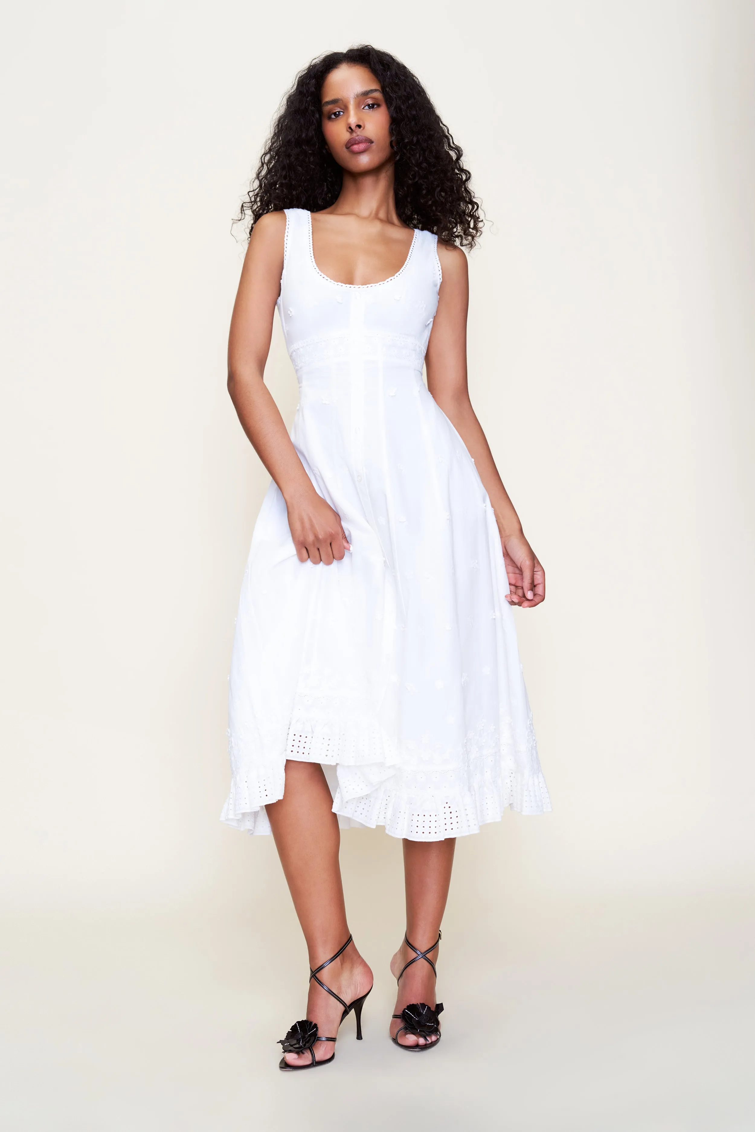 Hip-Flattering Silky Silhouette Florrie Eyelet Dress