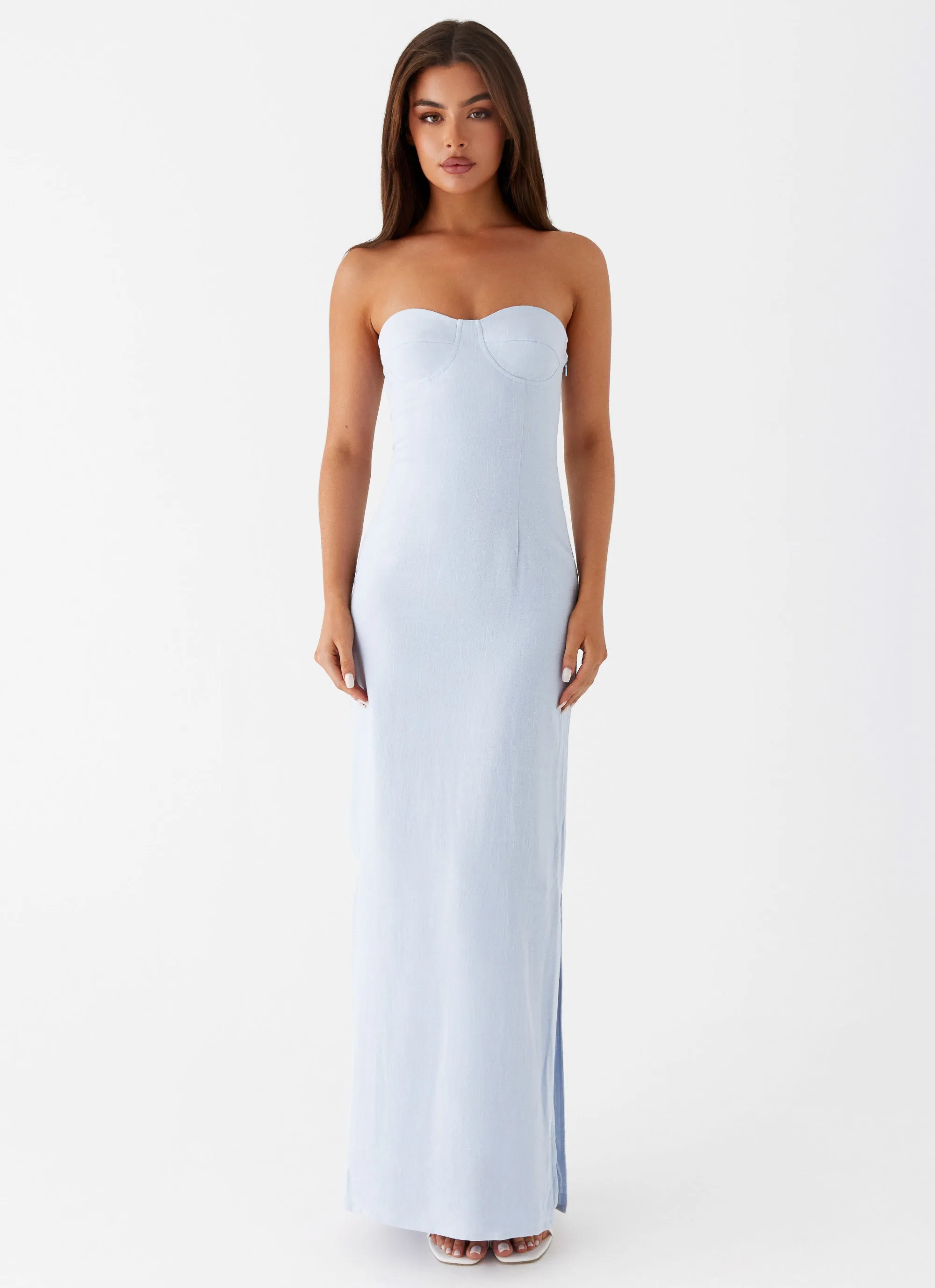 Esra Linen Strapless Maxi Dress - Blue monochrome