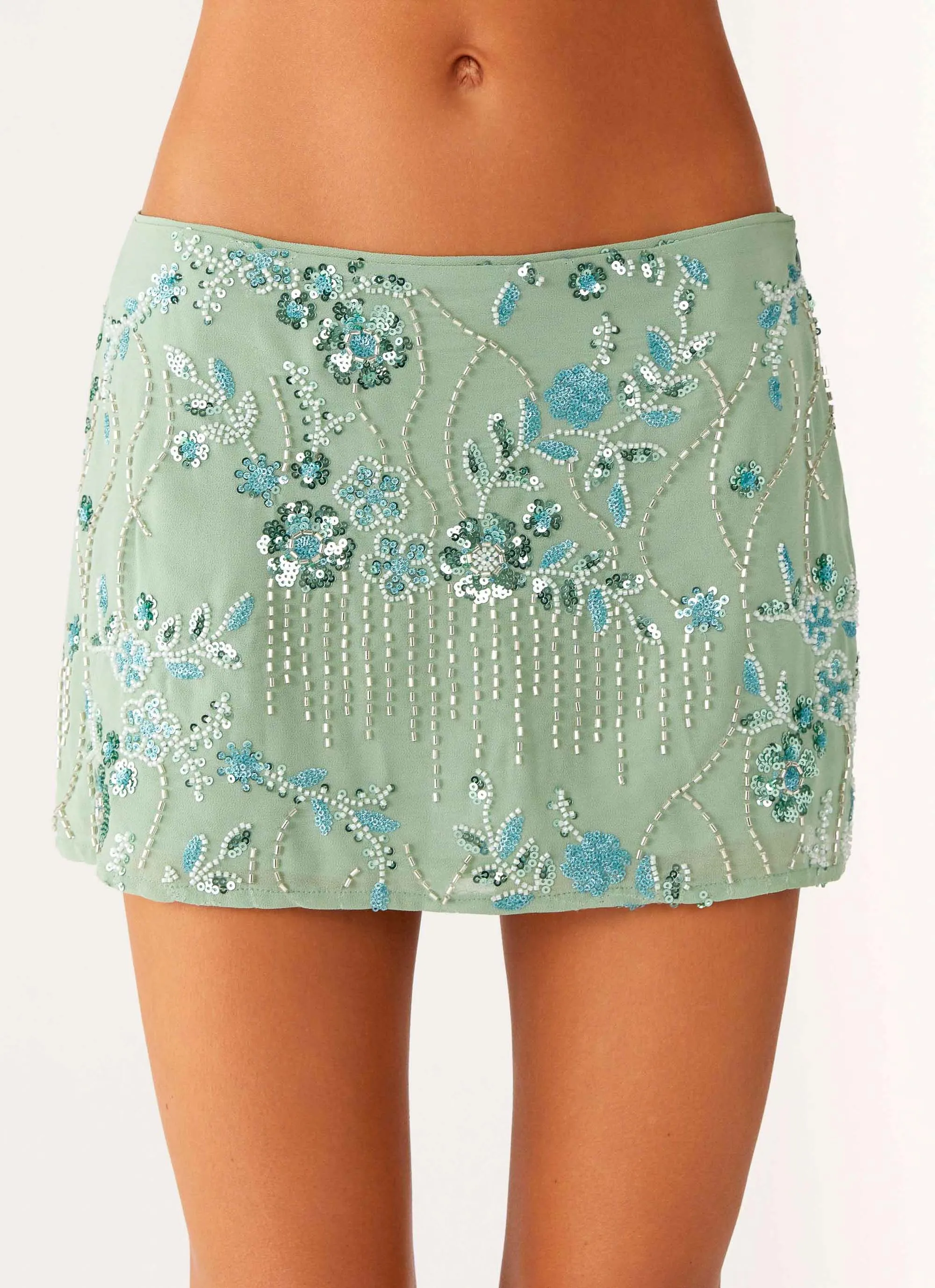 Contrast Stitching Adored By You Mini Skirt - Mint
