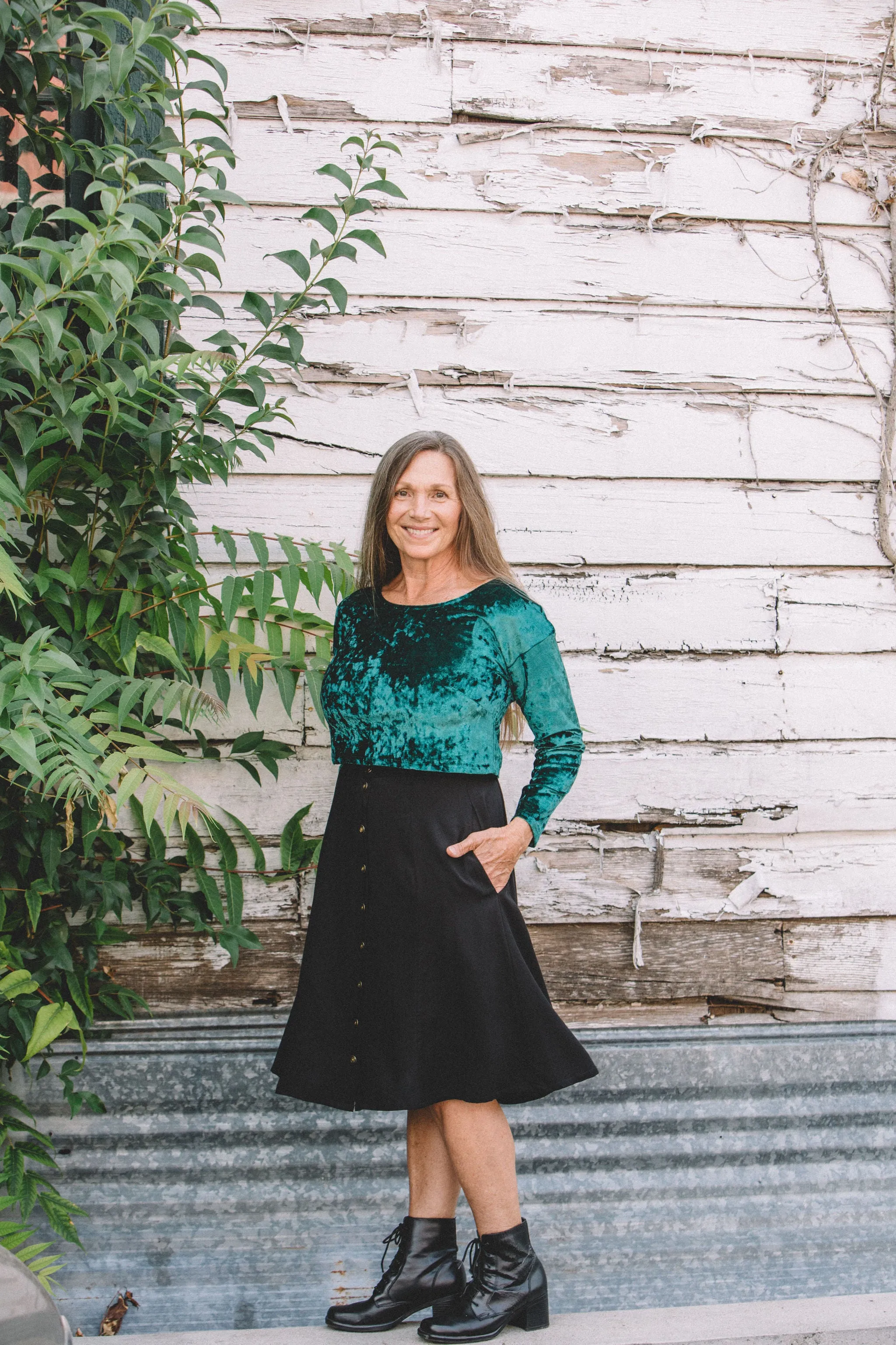 casual top Shelby Crop Top in Spruce Crushed Velvet