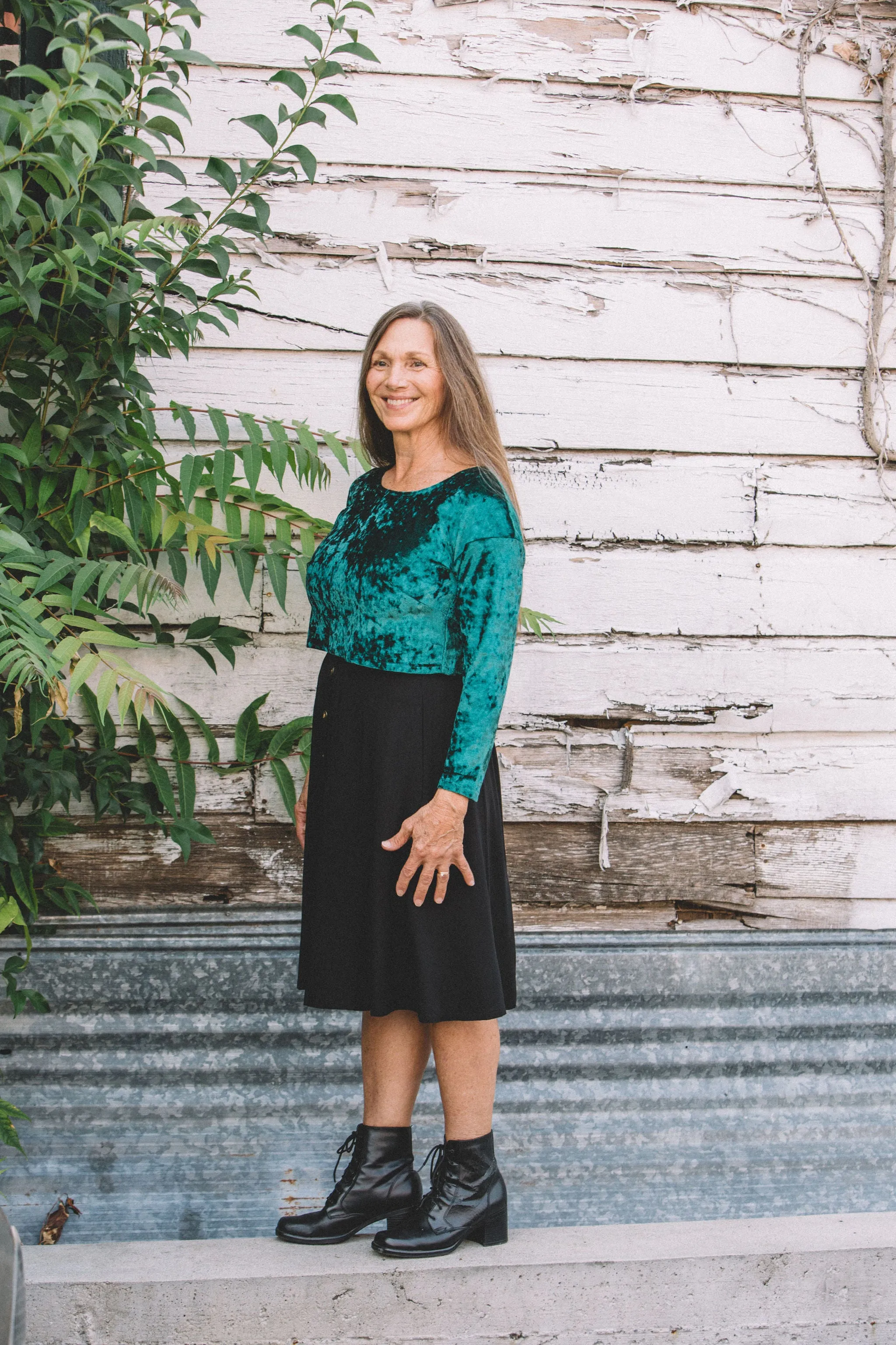 MultiPurposeUtility BoxyCrop Shelby Crop Top in Spruce Crushed Velvet