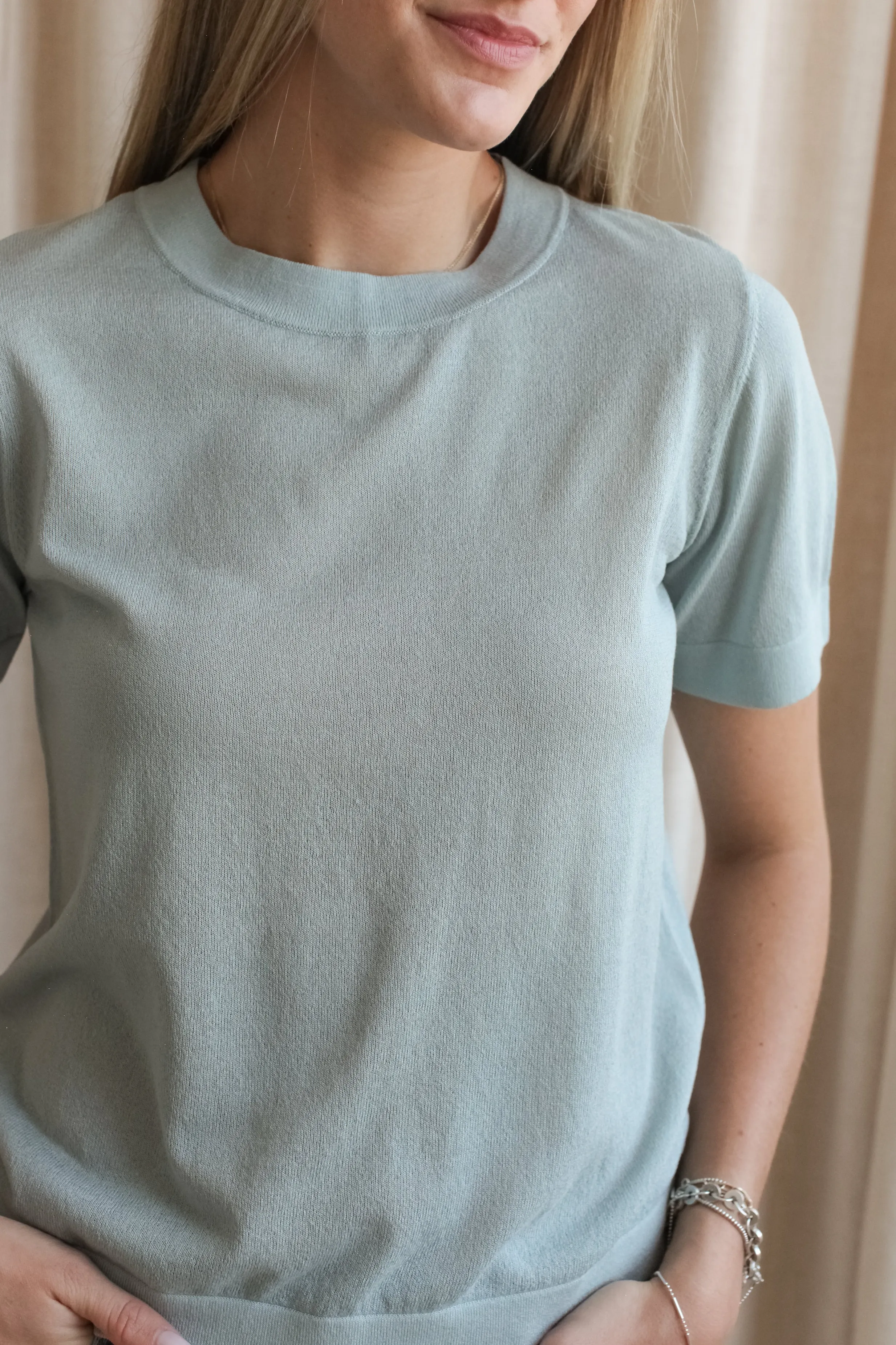 Emma Knit Tee- Sky Compact Jacquard Weave