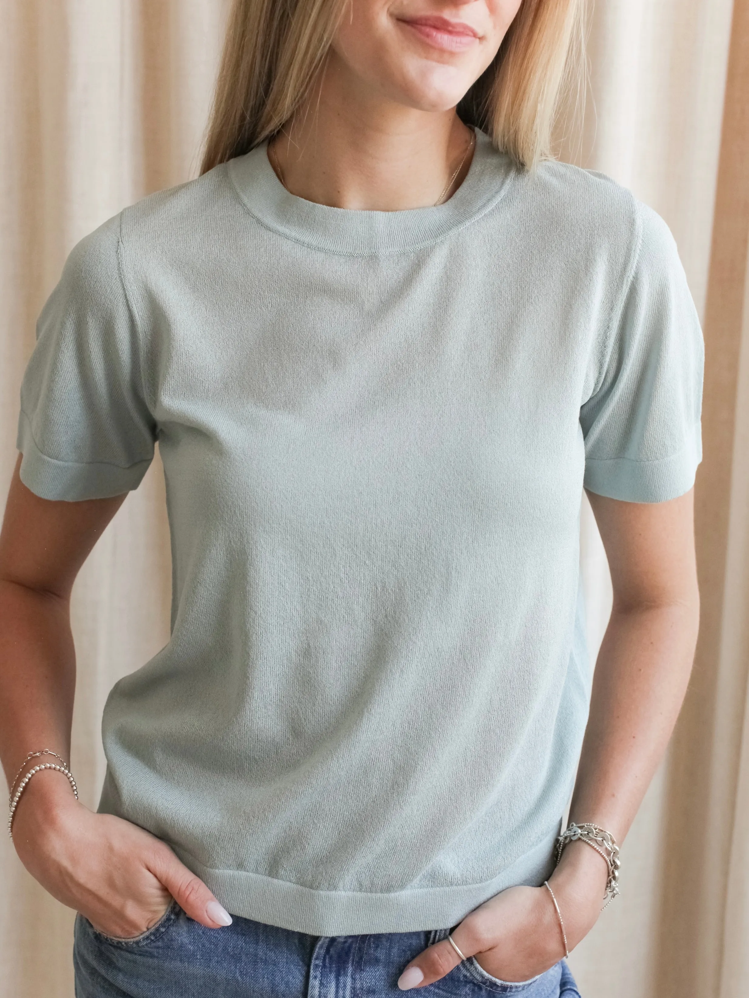 QuickDry Technology Earthy Tone Colorways Emma Knit Tee- Sky