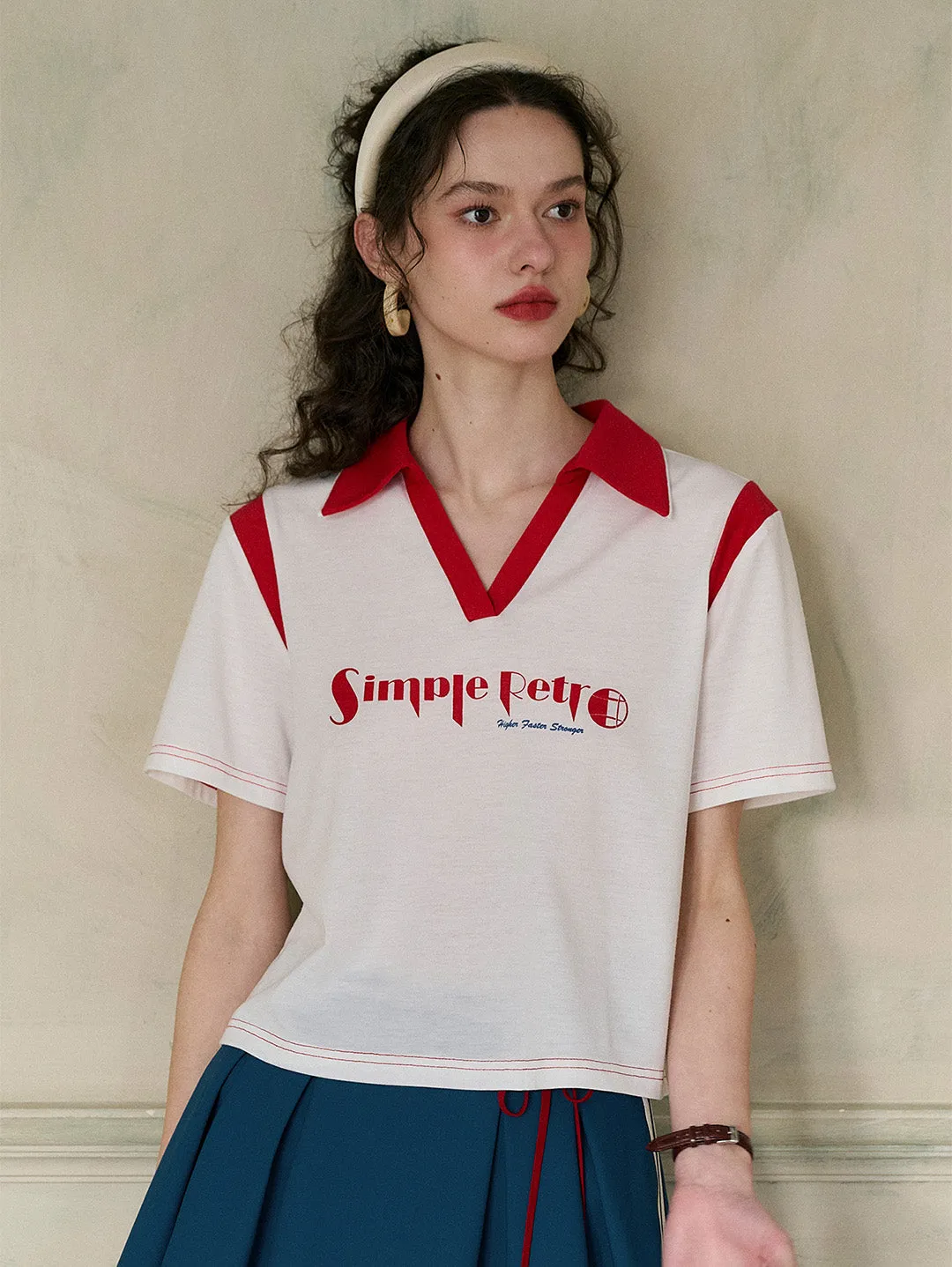 ??Final Sale??Clarissa V-Neck SR Logo T-shirt HighElasticity Thread