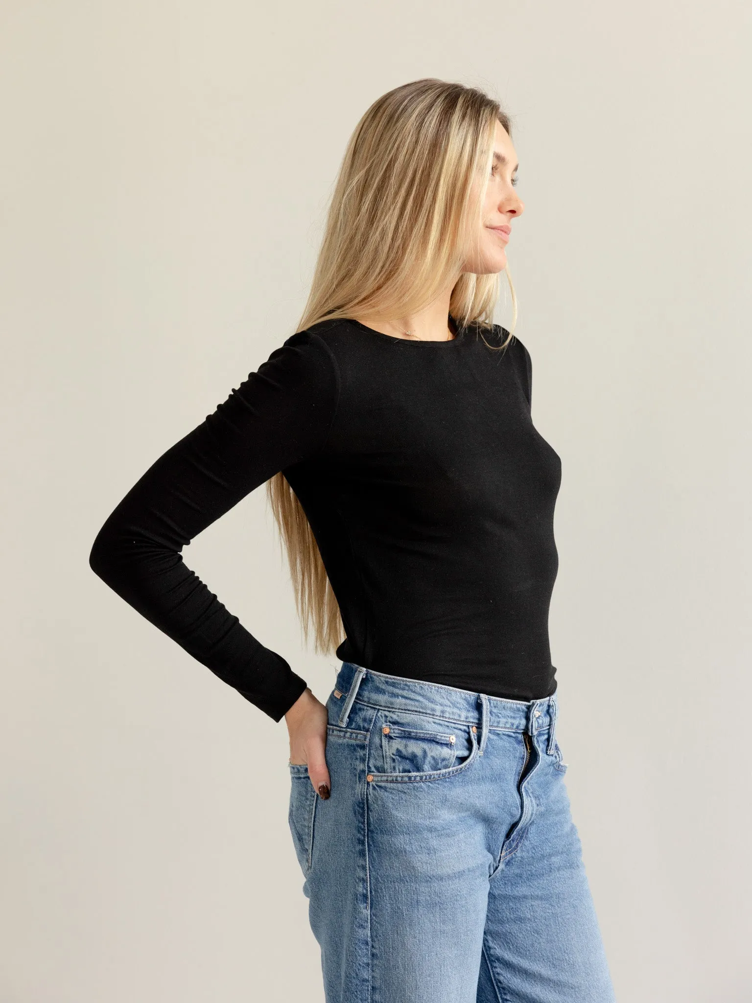 Brandy Long Sleeve - Black Self Fabric Tie Closure