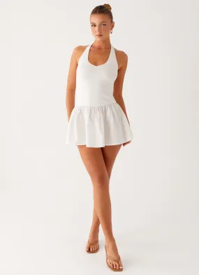 Flare Hem Rin Mini Dress - White
