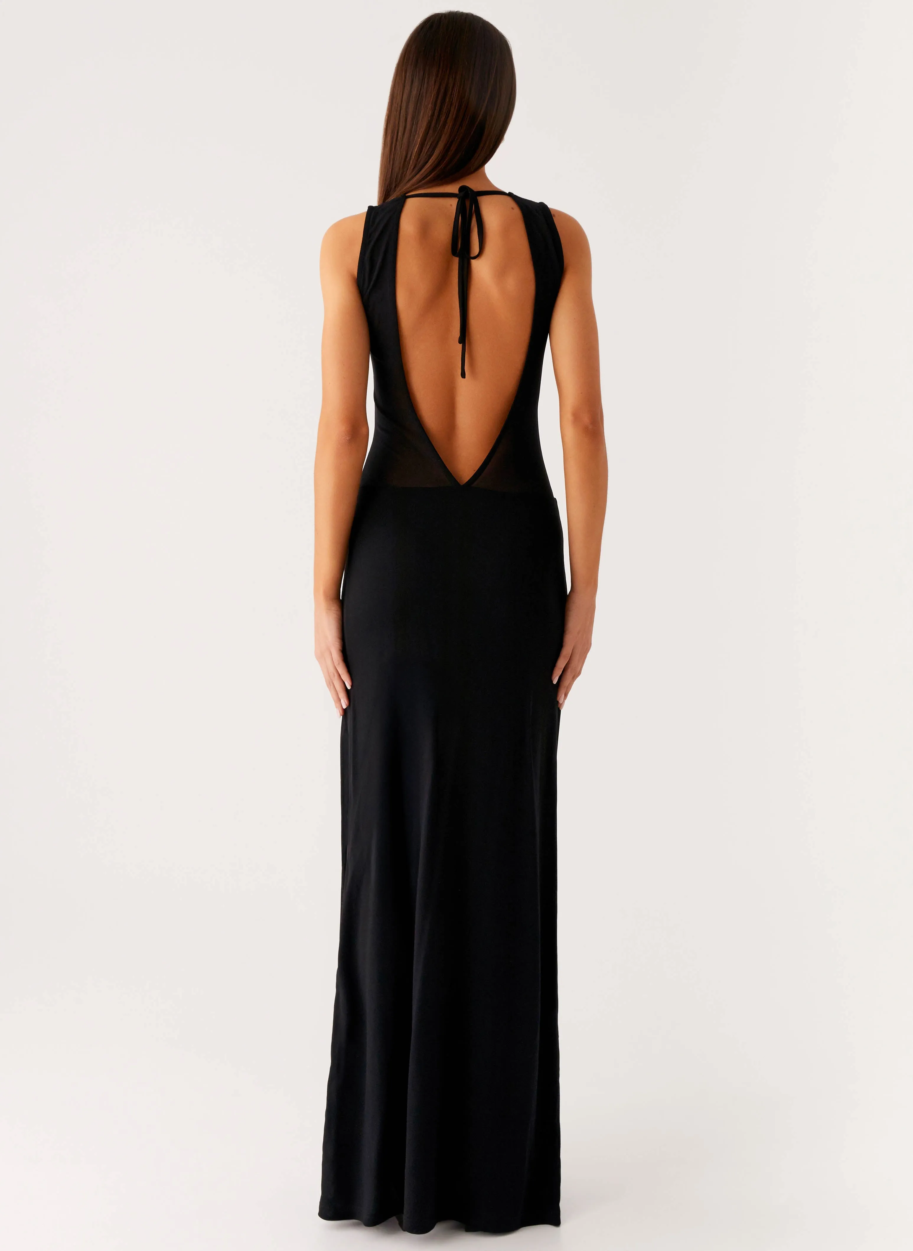 Satin-Edge lyria Mesh Maxi Dress - Black