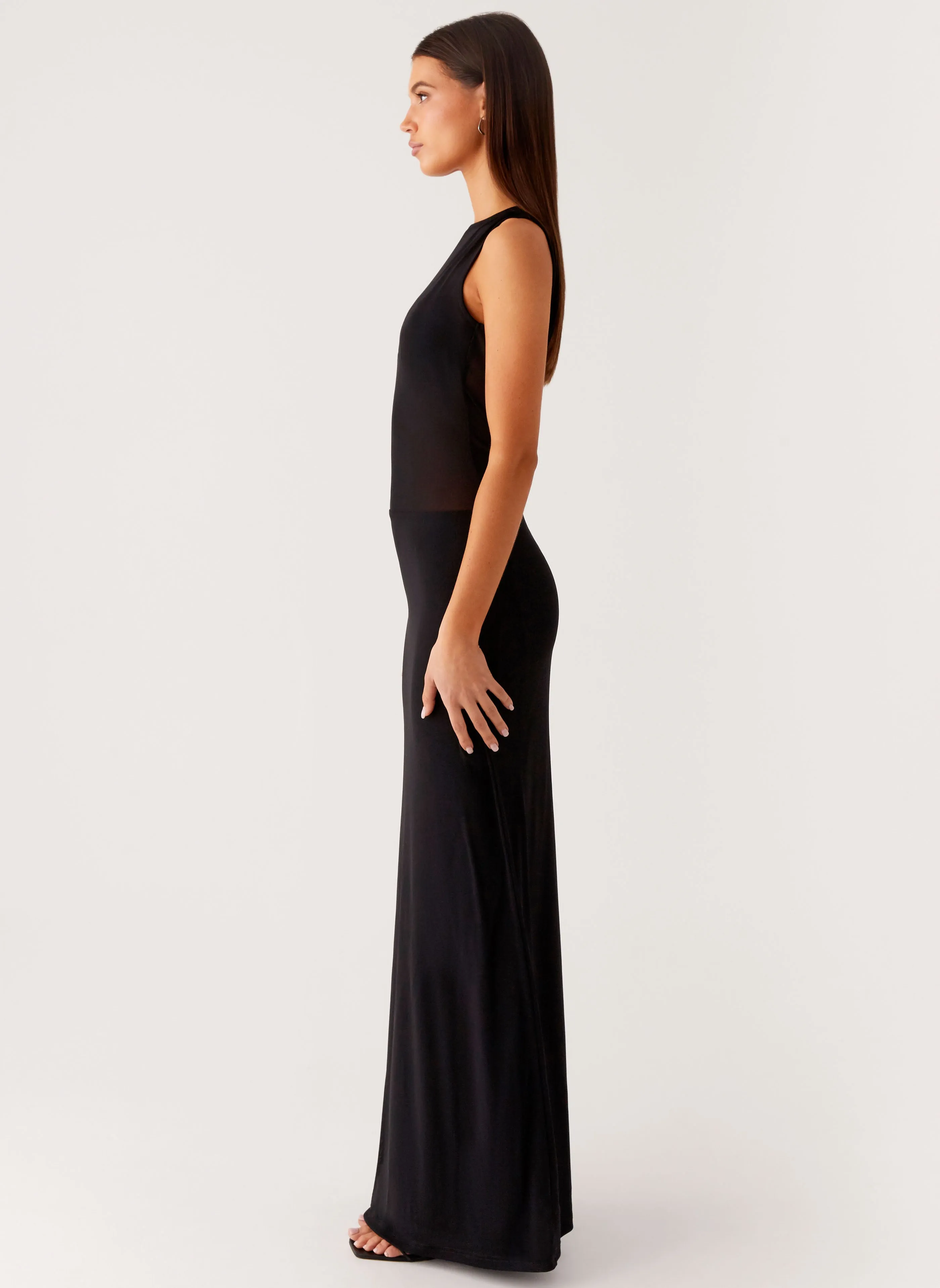 lyria Mesh Maxi Dress - Black Work Flex Tiered Skirt