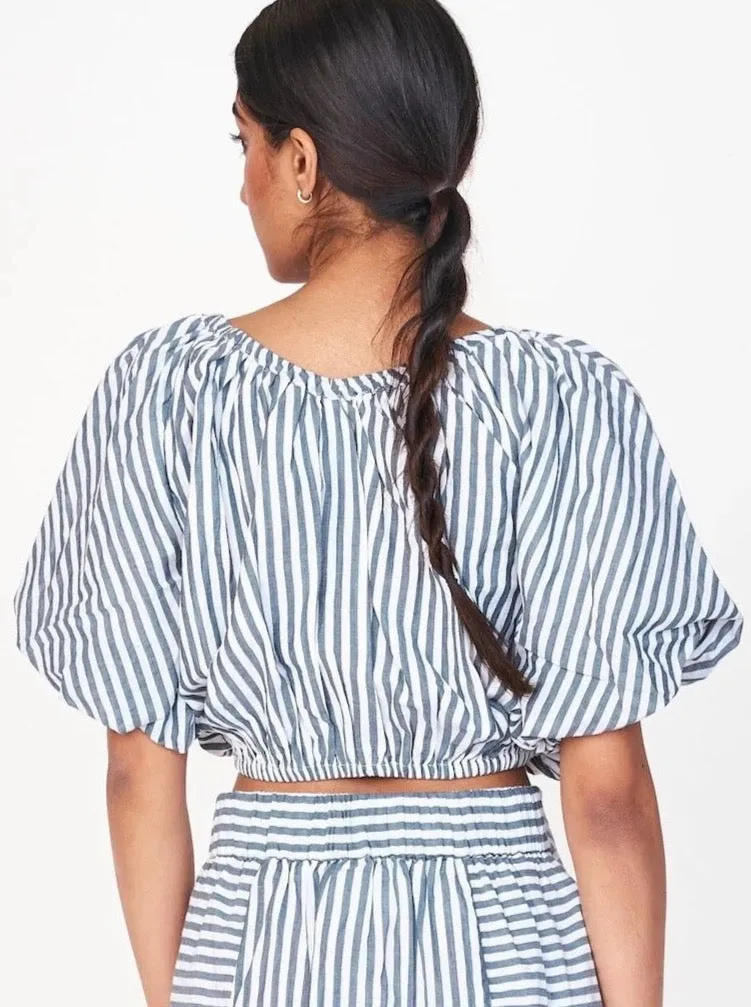 Mirth Capri Bubble Top in Ocean Stripe NonRestrictive Cut Soft Hoodie