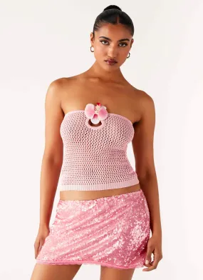 Anti Static Cloth Blend Convertible Style Galia Crochet Top - Pink