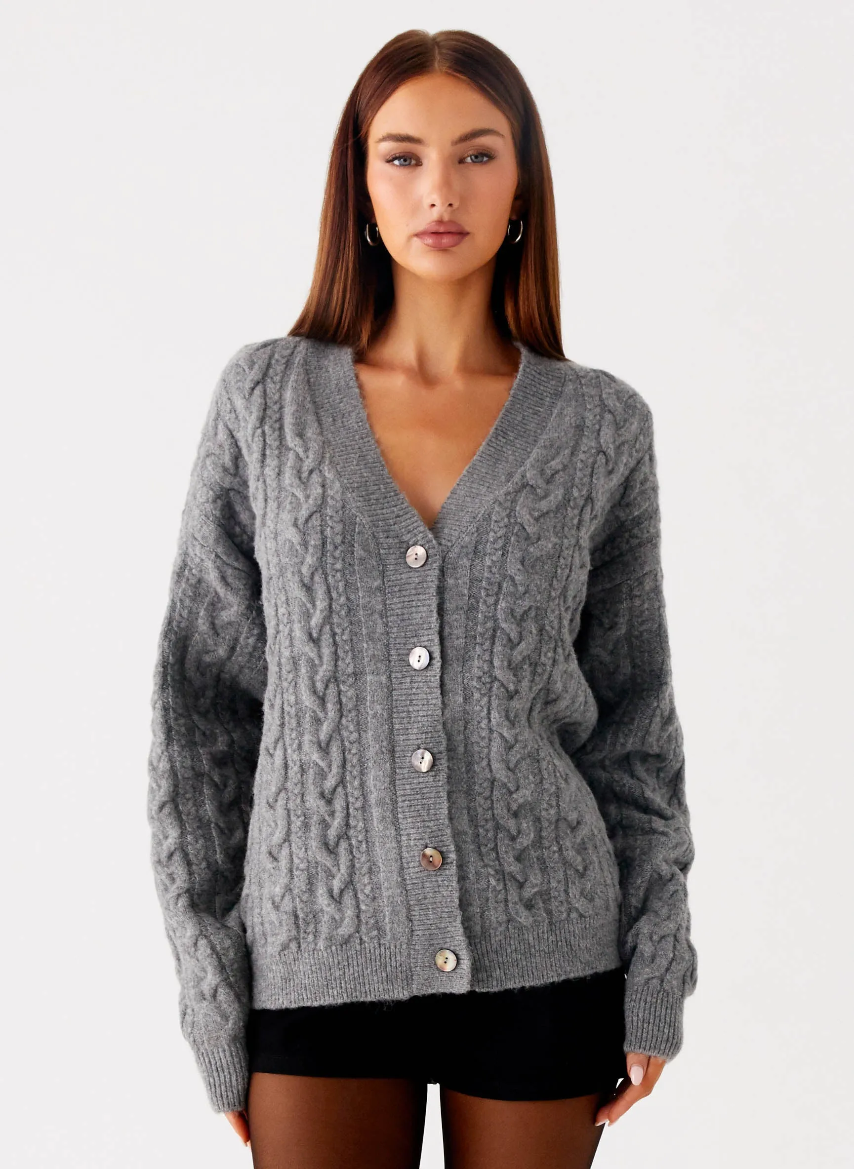 Daily Wear Frawley Cable Knit Cardigan - Grey