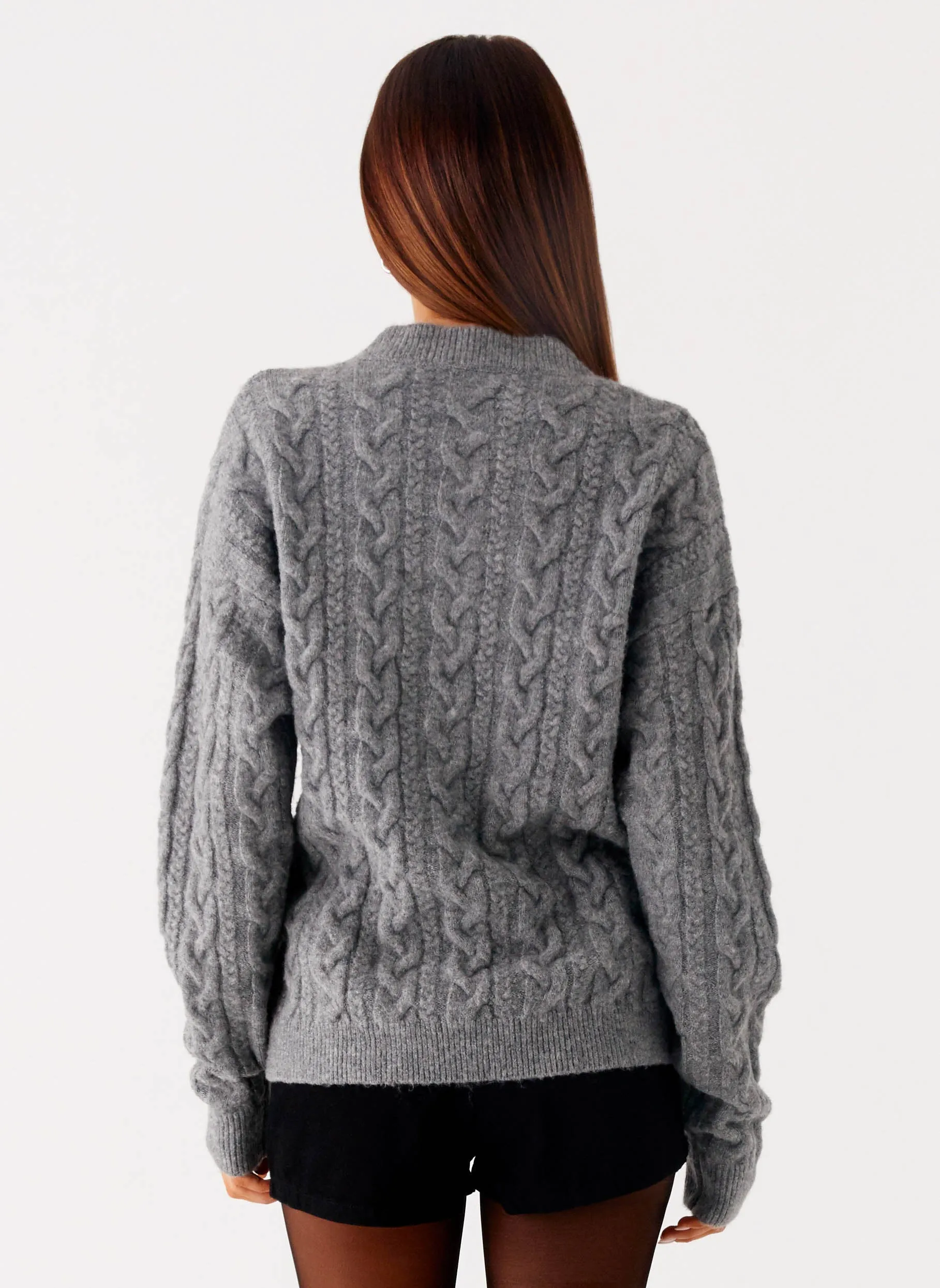 Frawley Cable Knit Cardigan - Grey Non Bulky Insulation