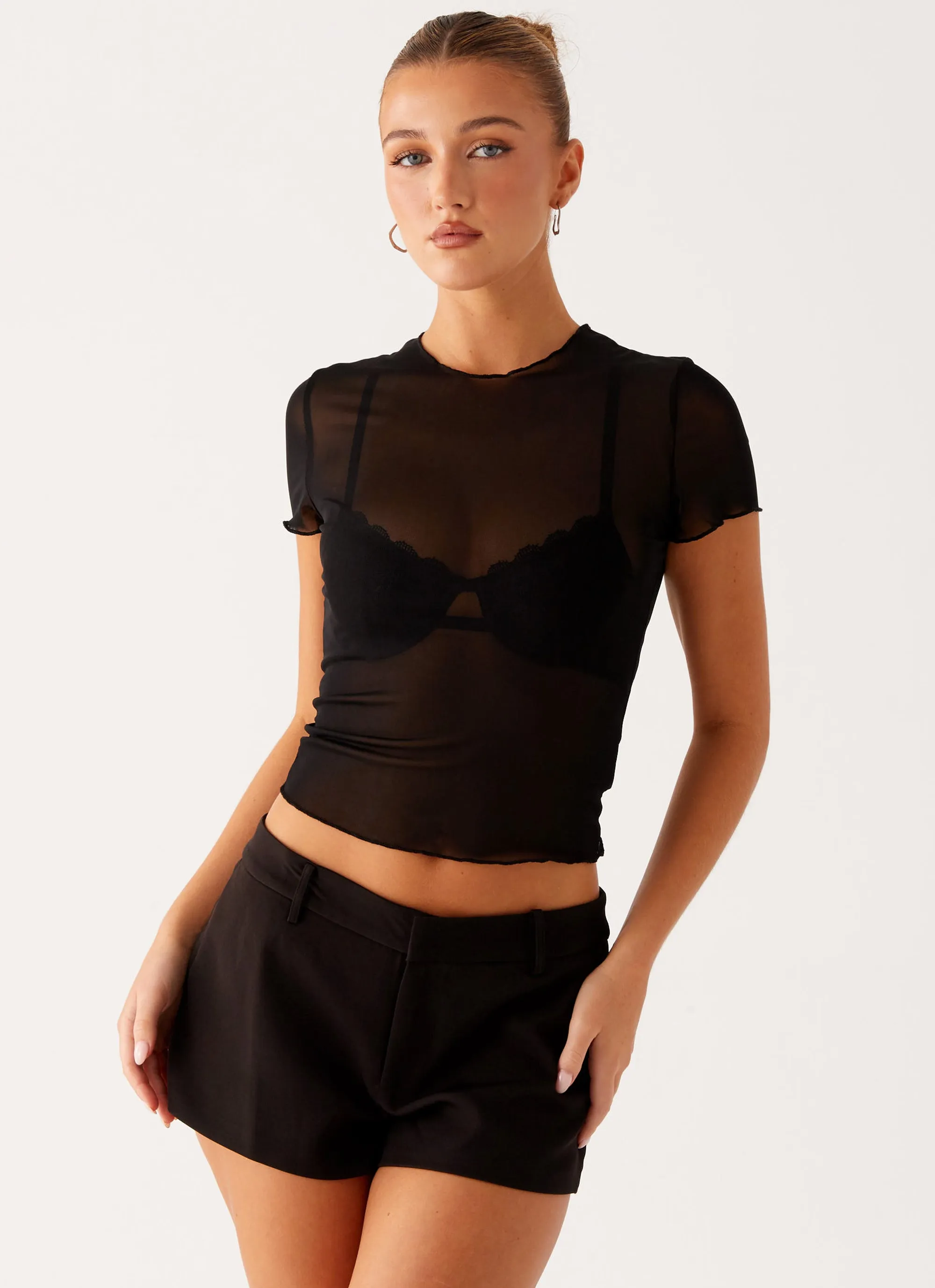 Freedom Mini Shorts - Black Durable Fabric ElasticWaistband