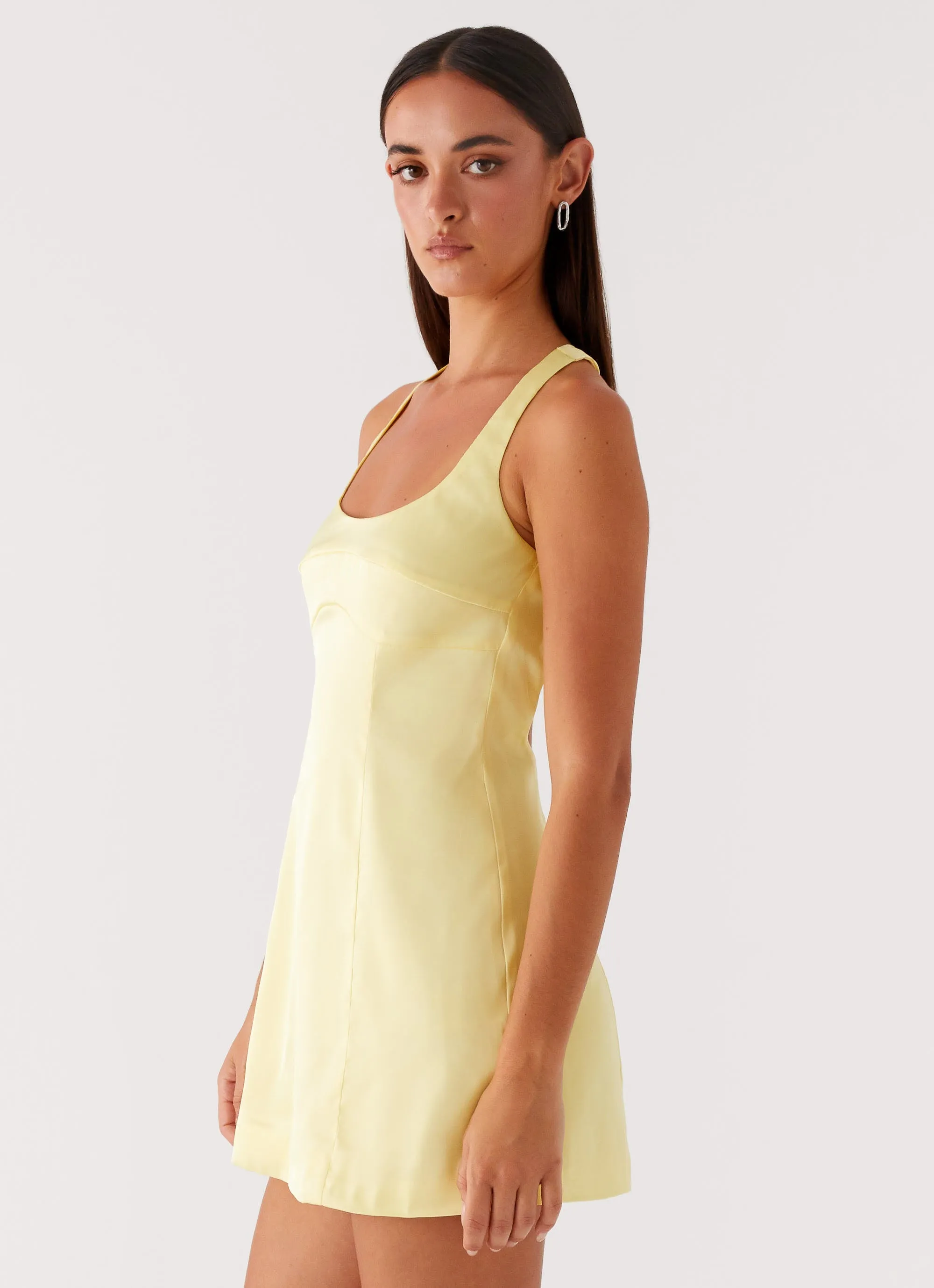 Freefall Satin Mini Dress - Yellow Layered-Sleeve