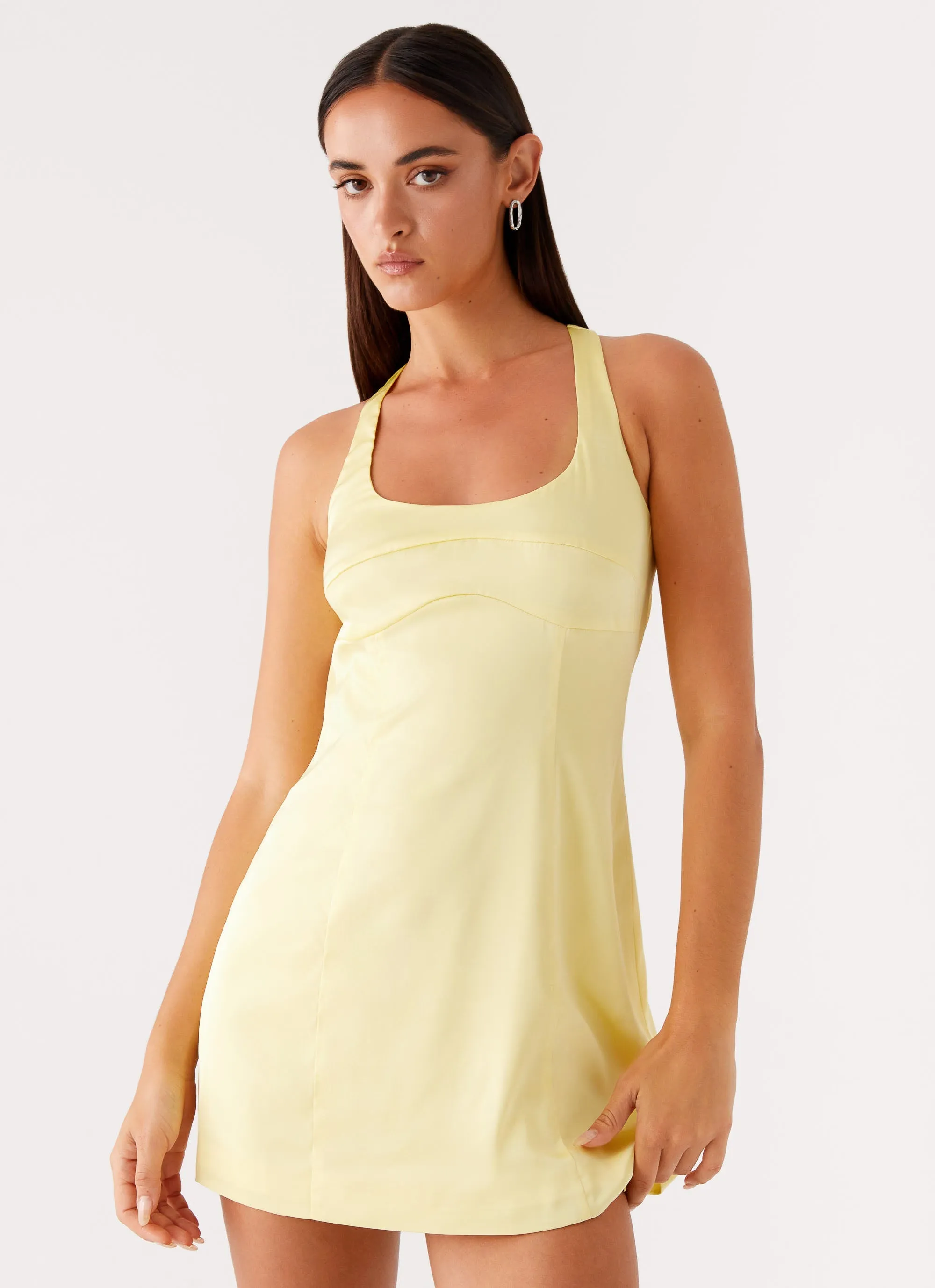 Tiered Layers flowy silhouette Freefall Satin Mini Dress - Yellow