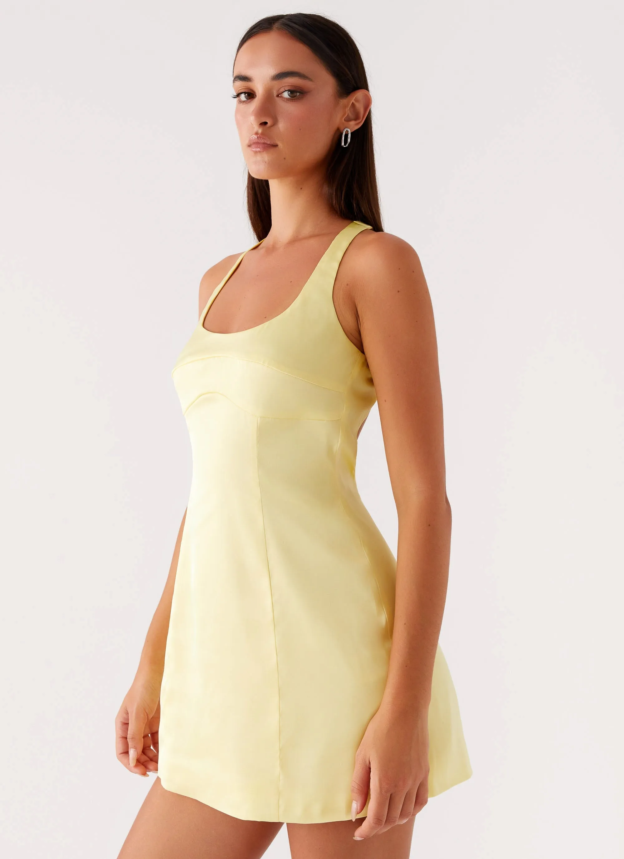 Freefall Satin Mini Dress - Yellow Kimono-Sleeve