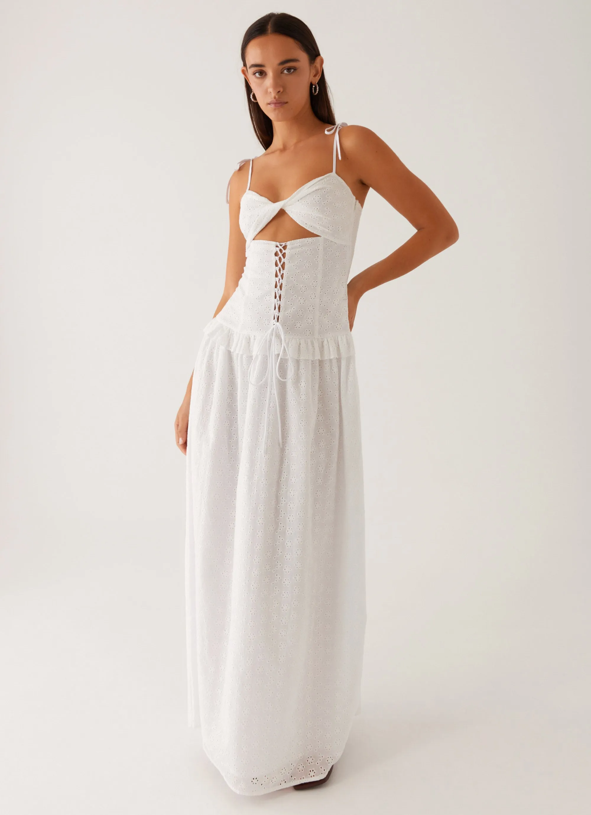 Unique Print Natural Drape Reveria Twist Maxi Dress - Ivory