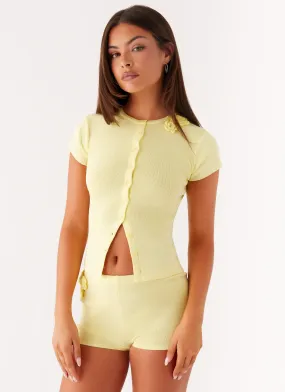 YarnDyeStripe NonRestrictive Armholes Angela Button Up Knit Top - Yellow