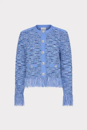 Recycled Material Blend Light Reflectivity Trim Fringe Trim Cardigan