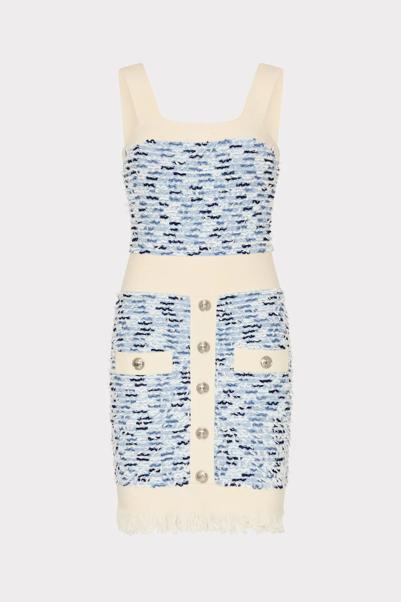 Fringed Textured Knit Mini Dress Silky Silhouette