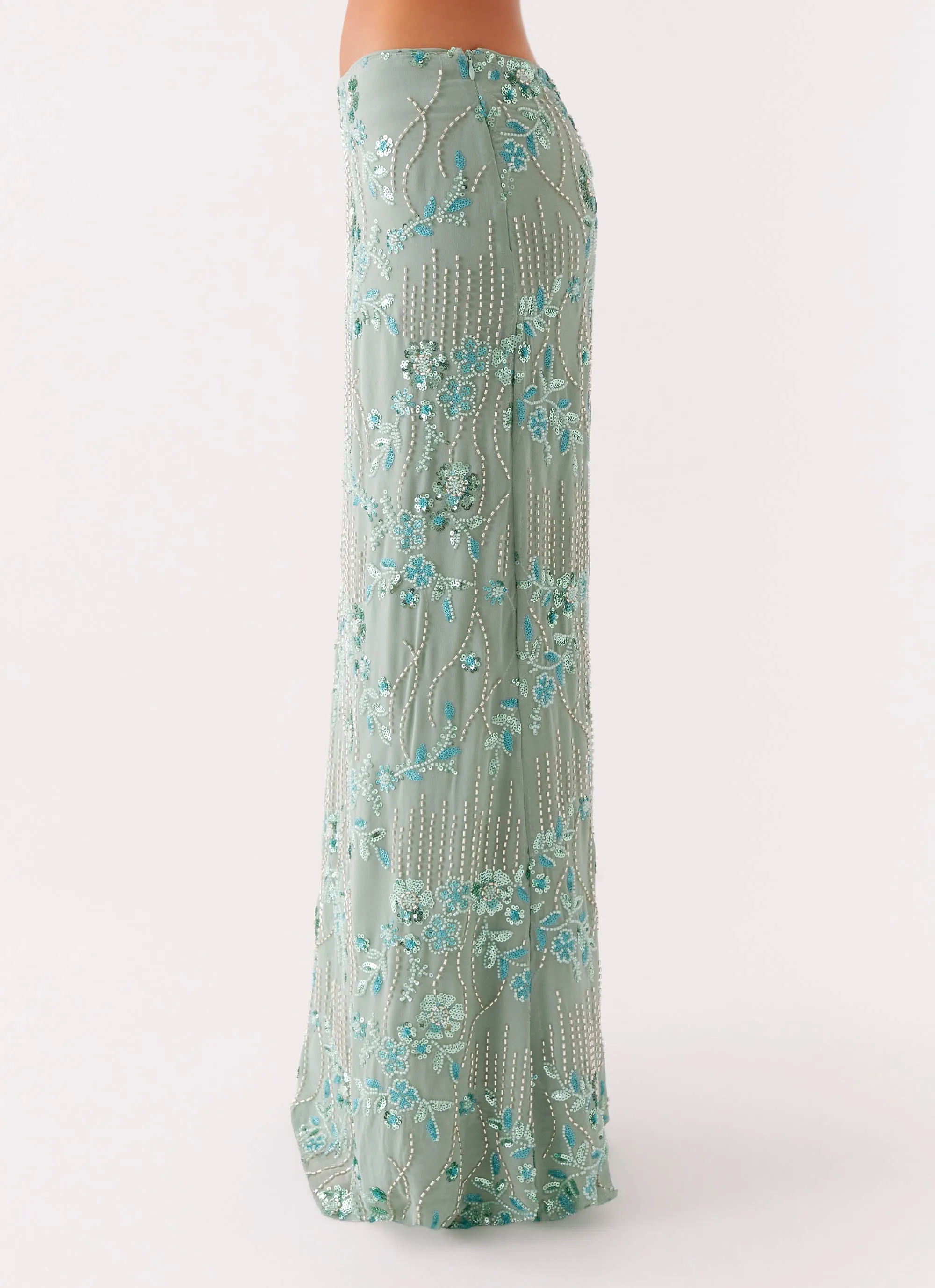 Neutrals Only Corinna Low Rise Sequin Maxi Skirt - Mint