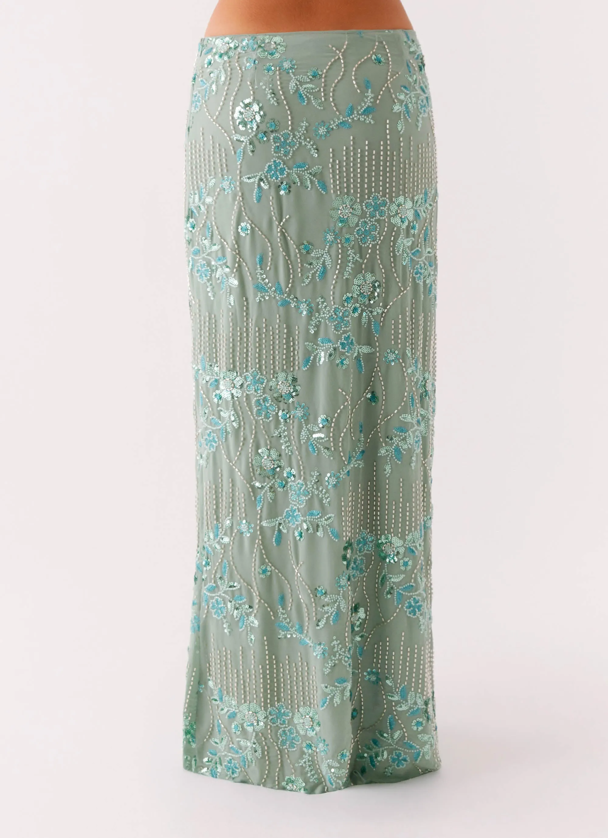Travel Friendly Soft Tones Corinna Low Rise Sequin Maxi Skirt - Mint