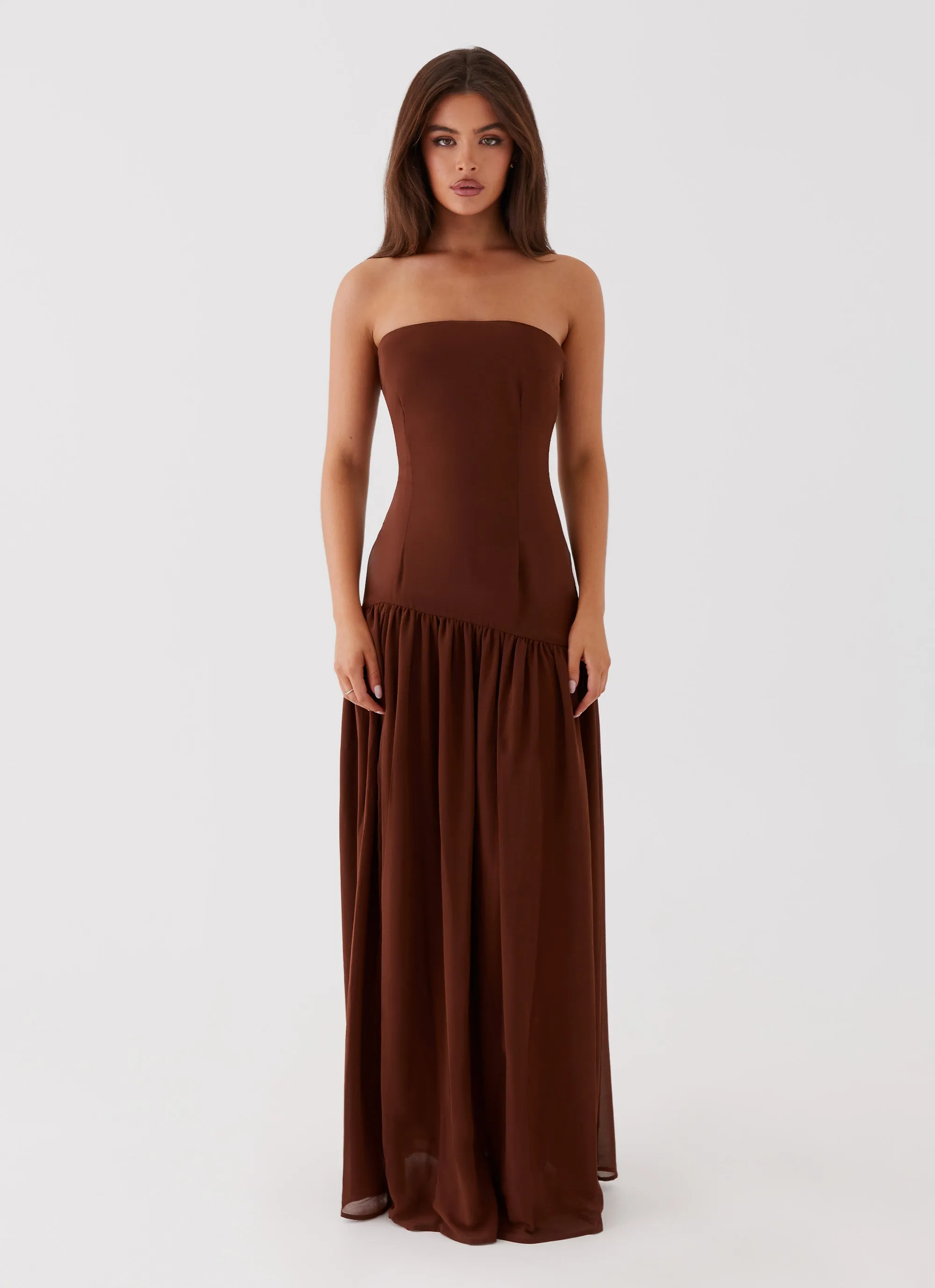 Evening Ready Eden Strapless Maxi Dress - Brown