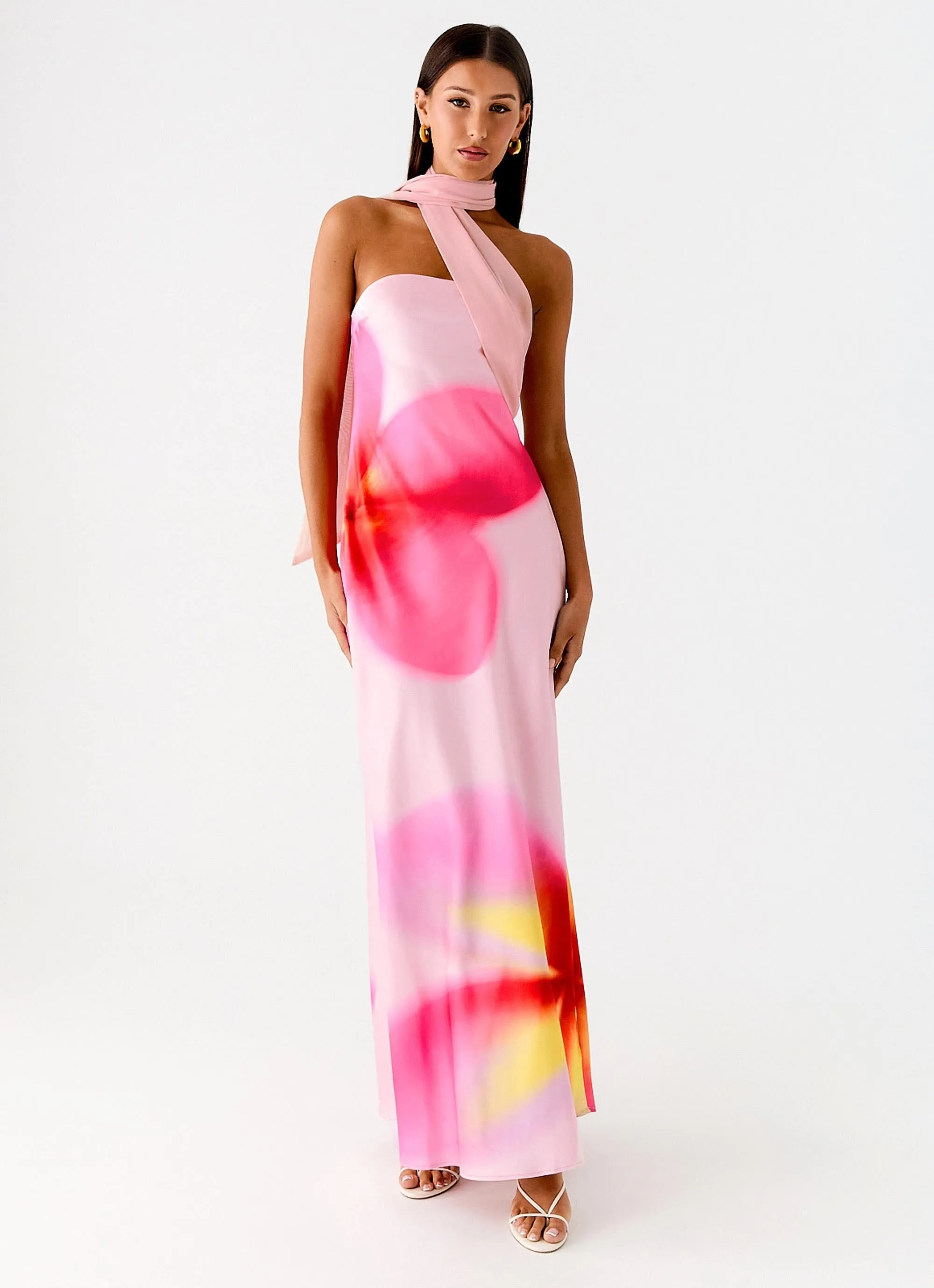 Soft Finish Isa Scarf Satin Maxi Dress - Frangipani Pink
