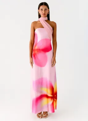 Isa Scarf Satin Maxi Dress - Frangipani Pink Sleek Appearance Aura Glow