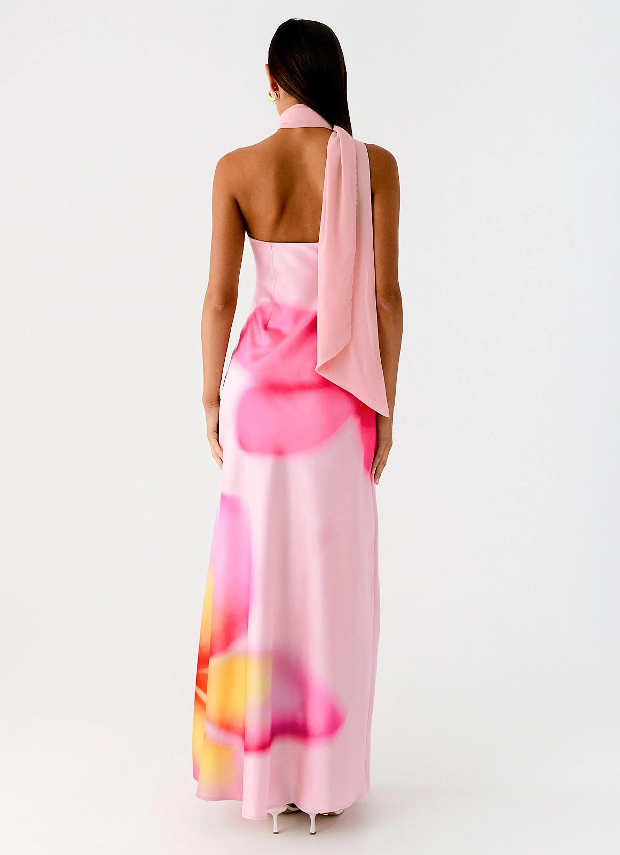 Isa Scarf Satin Maxi Dress - Frangipani Pink Stylish Wear