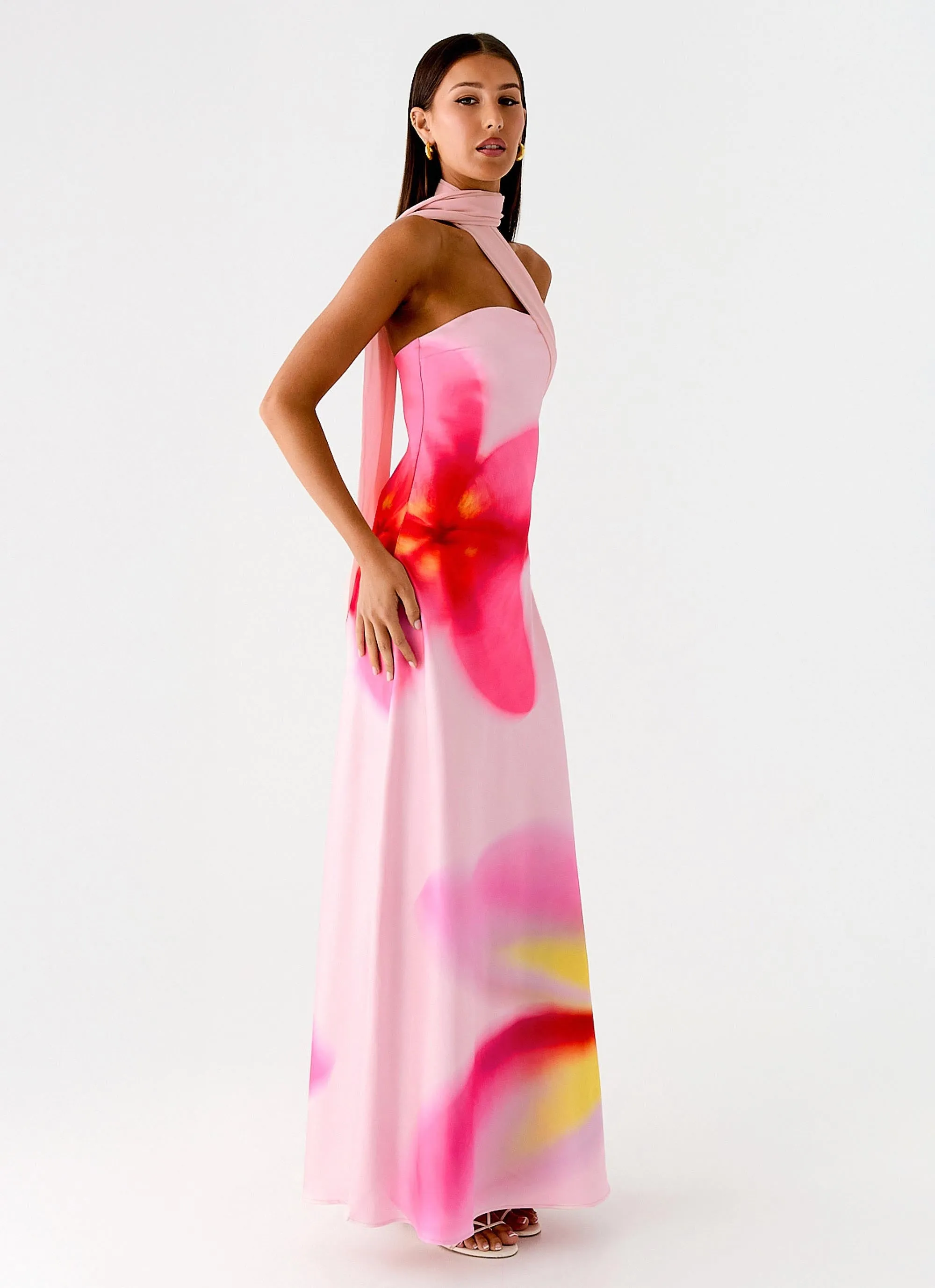 Clean Chic Day To Night Isa Scarf Satin Maxi Dress - Frangipani Pink