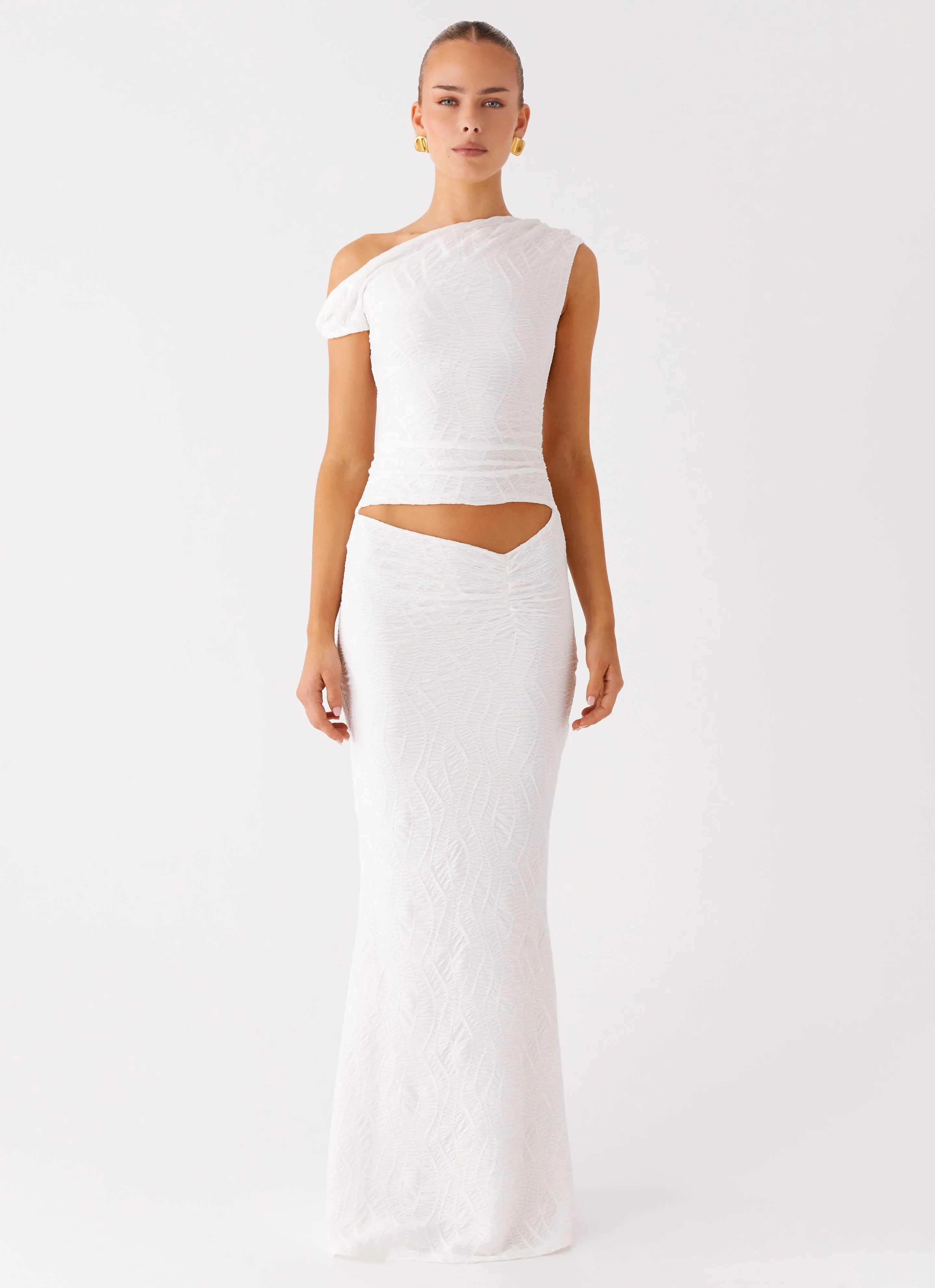 Galantis One Shoulder Maxi Dress - White Romantic Style
