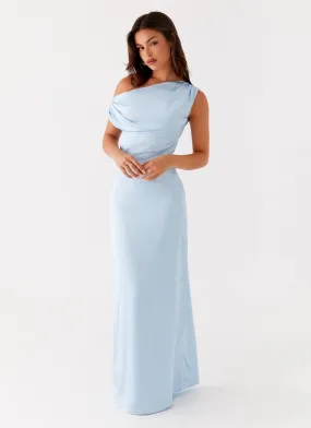 Heart Of Glass Satin Maxi Dress - Blue Flattering Silhouette Neutral Look