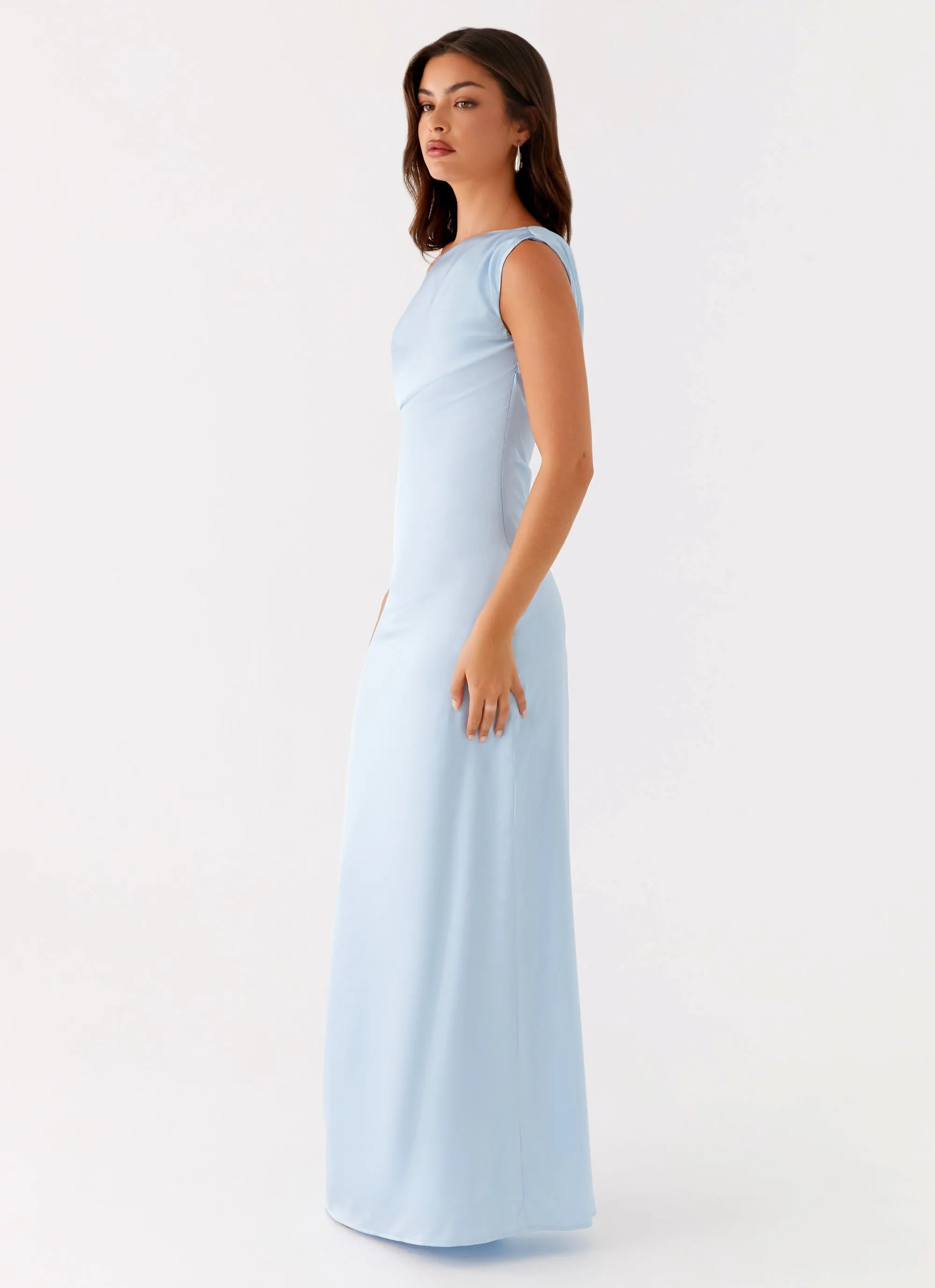 Romantic-Detail Shine Moment Heart Of Glass Satin Maxi Dress - Blue