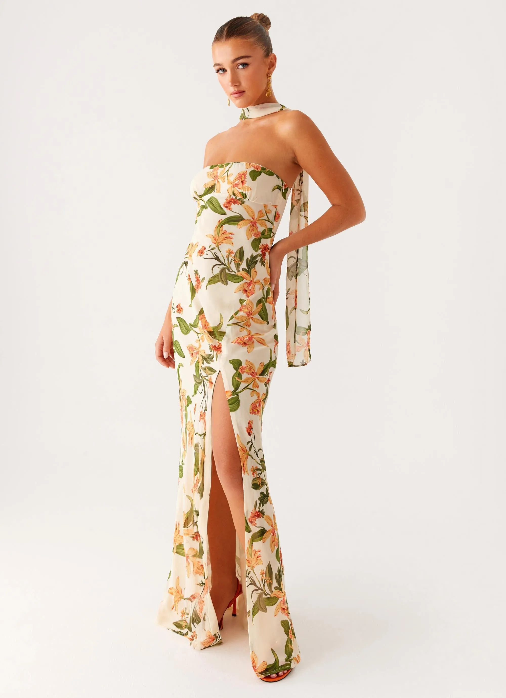 spring fashion Sleek Movement Gali Strapless Maxi Dress - Floral Print