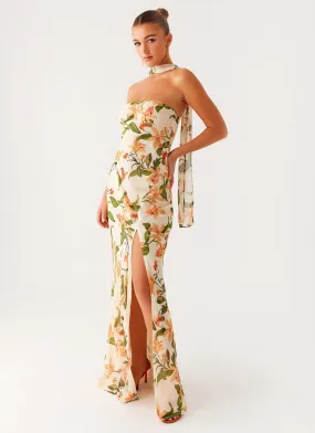 Gali Strapless Maxi Dress - Floral Print Lace-Edge