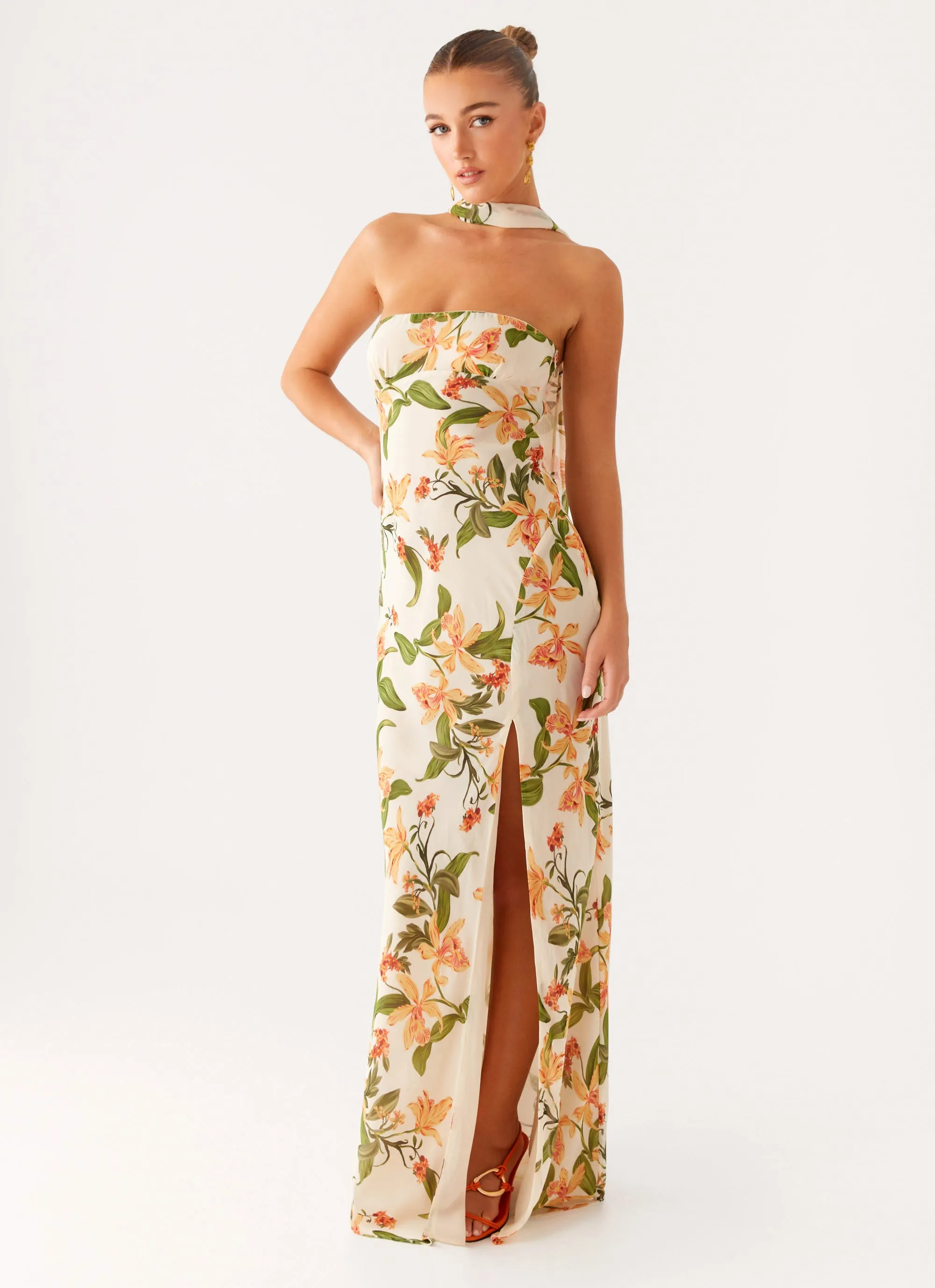 Gali Strapless Maxi Dress - Floral Print Chilly Day Comfort